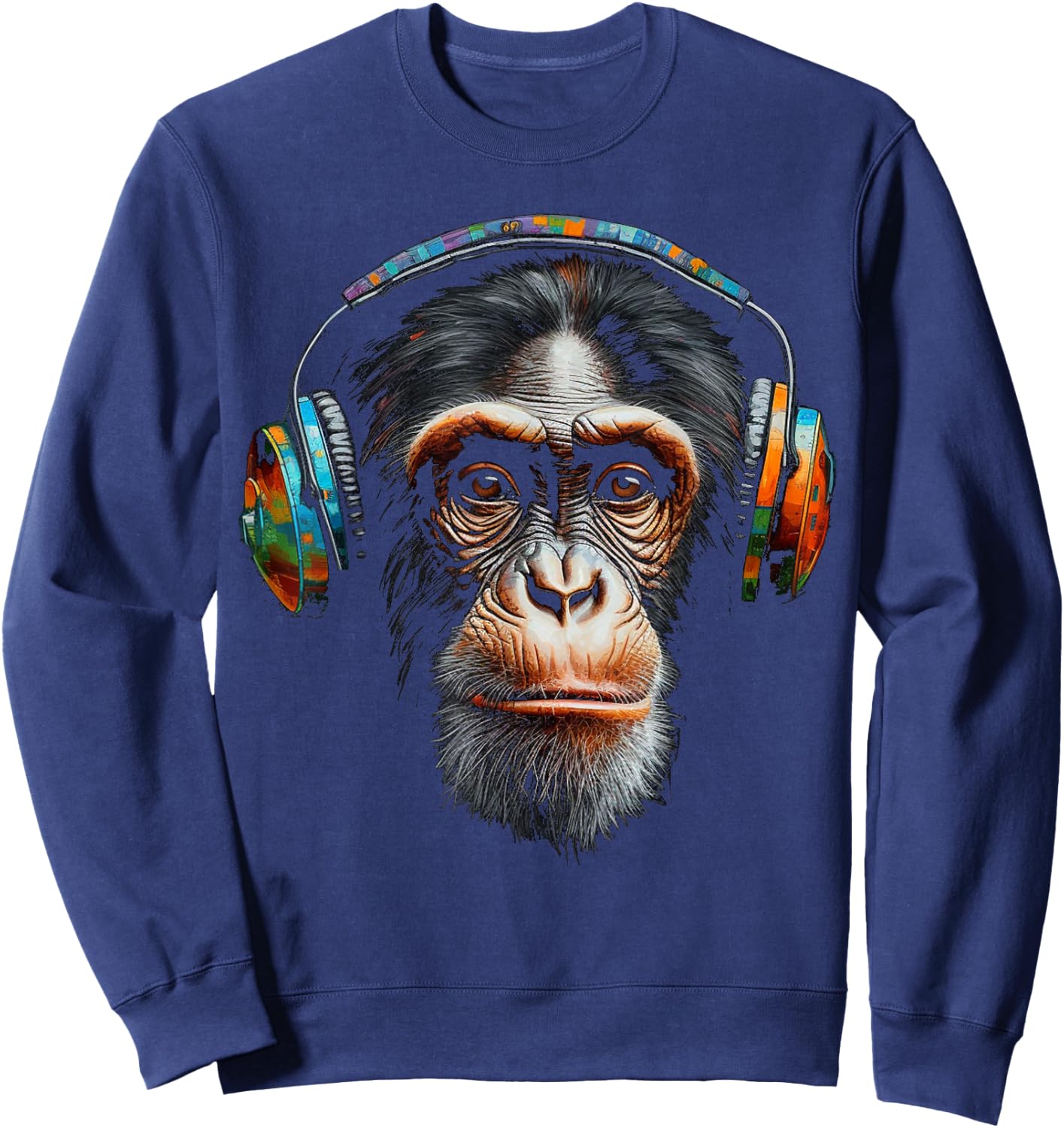 Monkey Headphones Animal Music Colourful Zoo Art Monkey Sweatshirt - Sweatshirt | Navy
