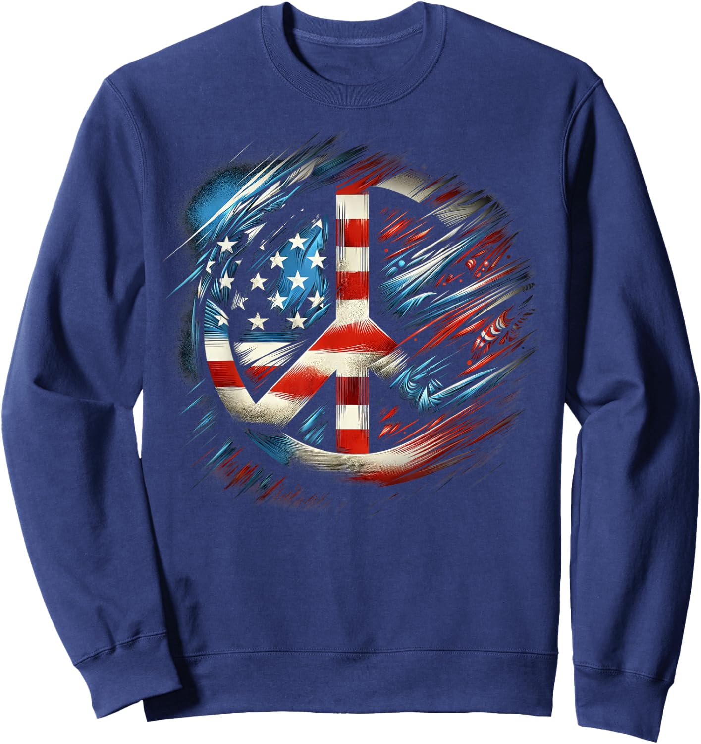 American Flag Peace Sign Fourth of July Sweatshirt - Sweatshirt | Navy