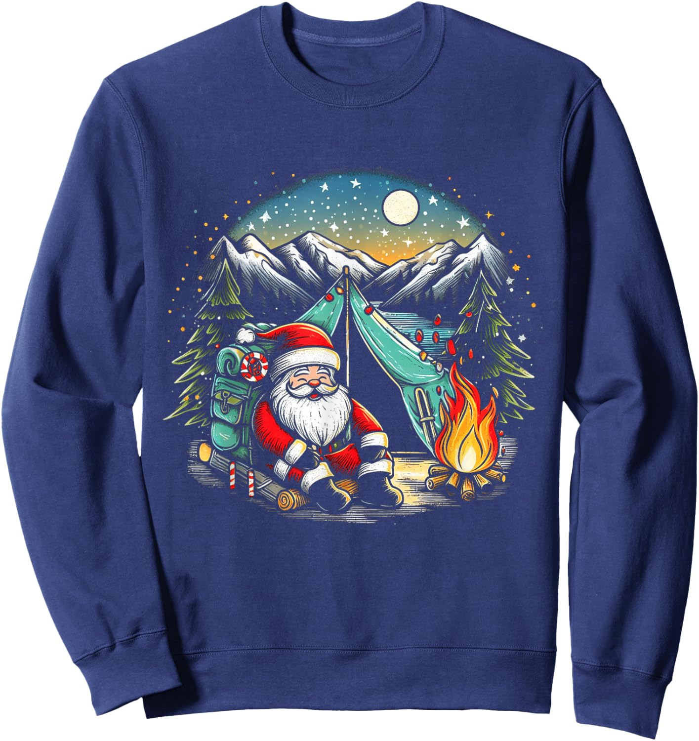 Santa Camping and Hiking Funny Matching Family Christmas Sweatshirt - Sweatshirt | Navy