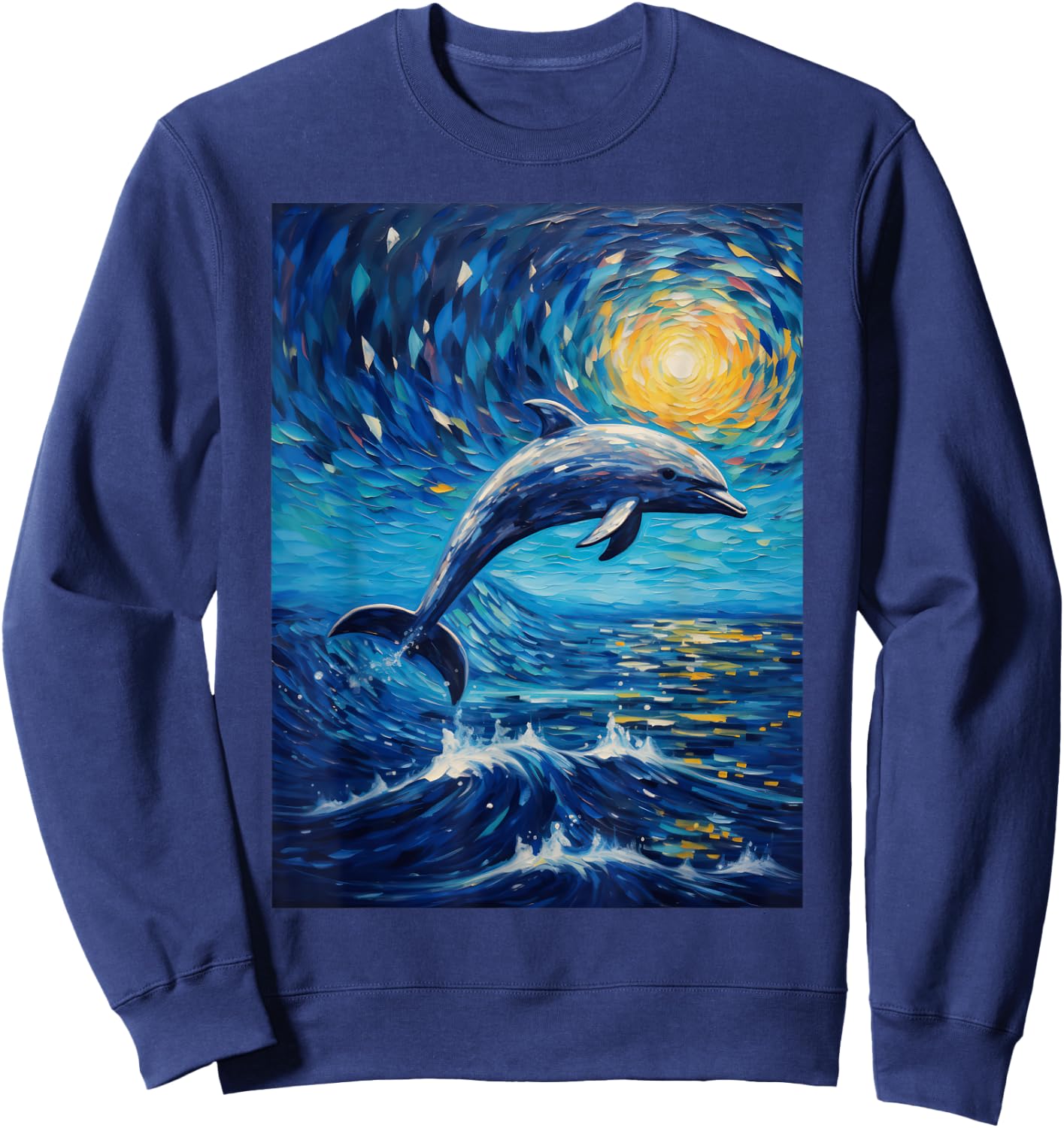 Dolphin Starry Night Van Gogh Style Graphic Sweatshirt - Sweatshirt | Navy