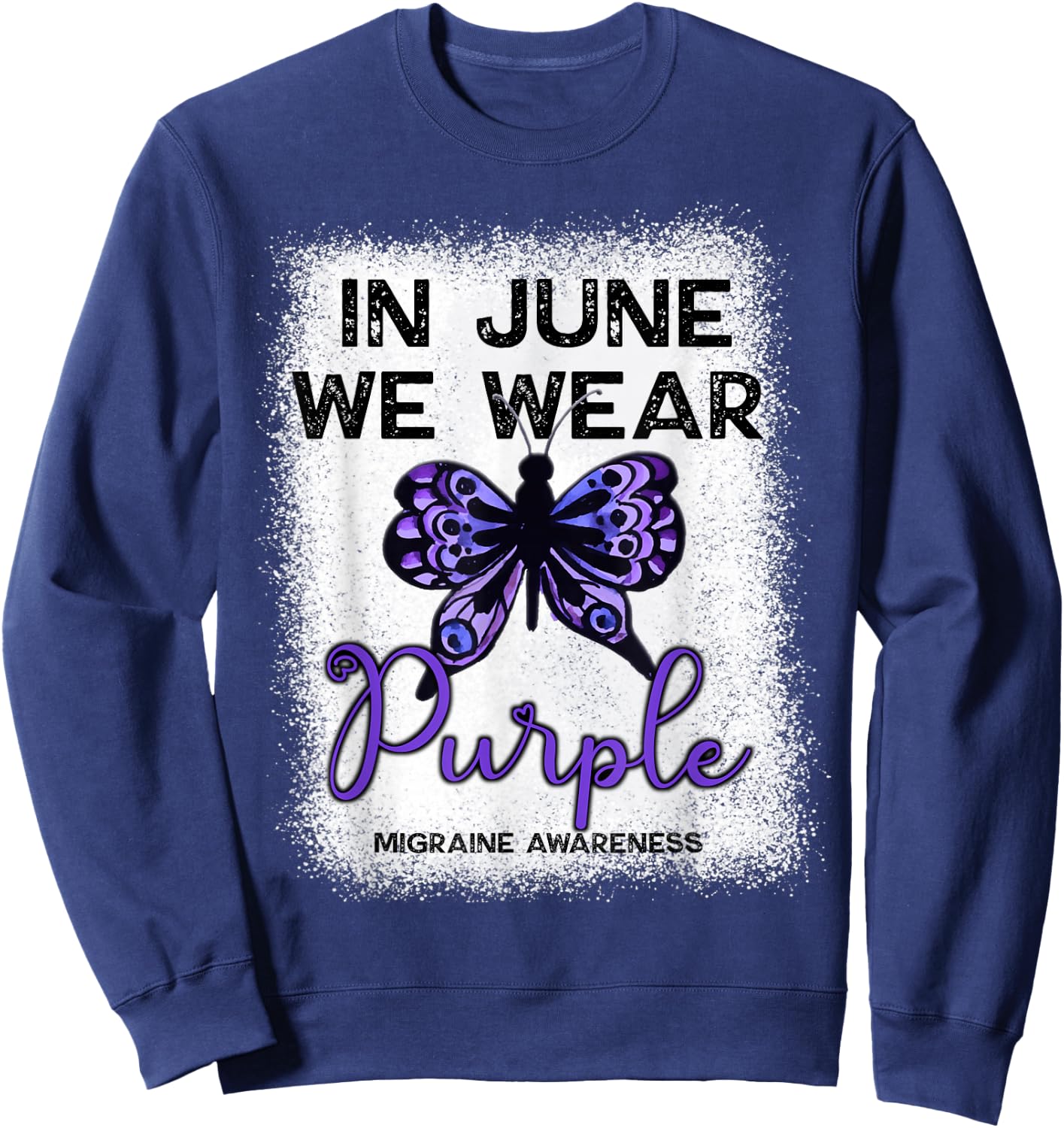 Migraine Awareness Spoonie In June We Wear Purple Butterfly Sweatshirt - Sweatshirt | Navy