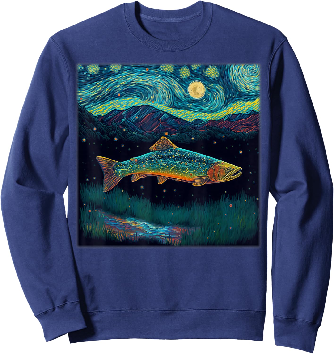 Surrealism Starry Night Brook Trout Sweatshirt - Sweatshirt | Navy