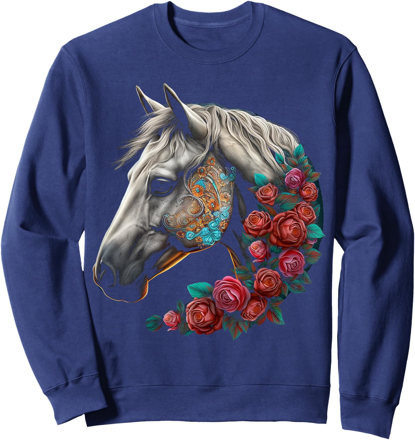 Horse Mandala Flower | Animal Motif Horse Sweatshirt - Sweatshirt | Navy