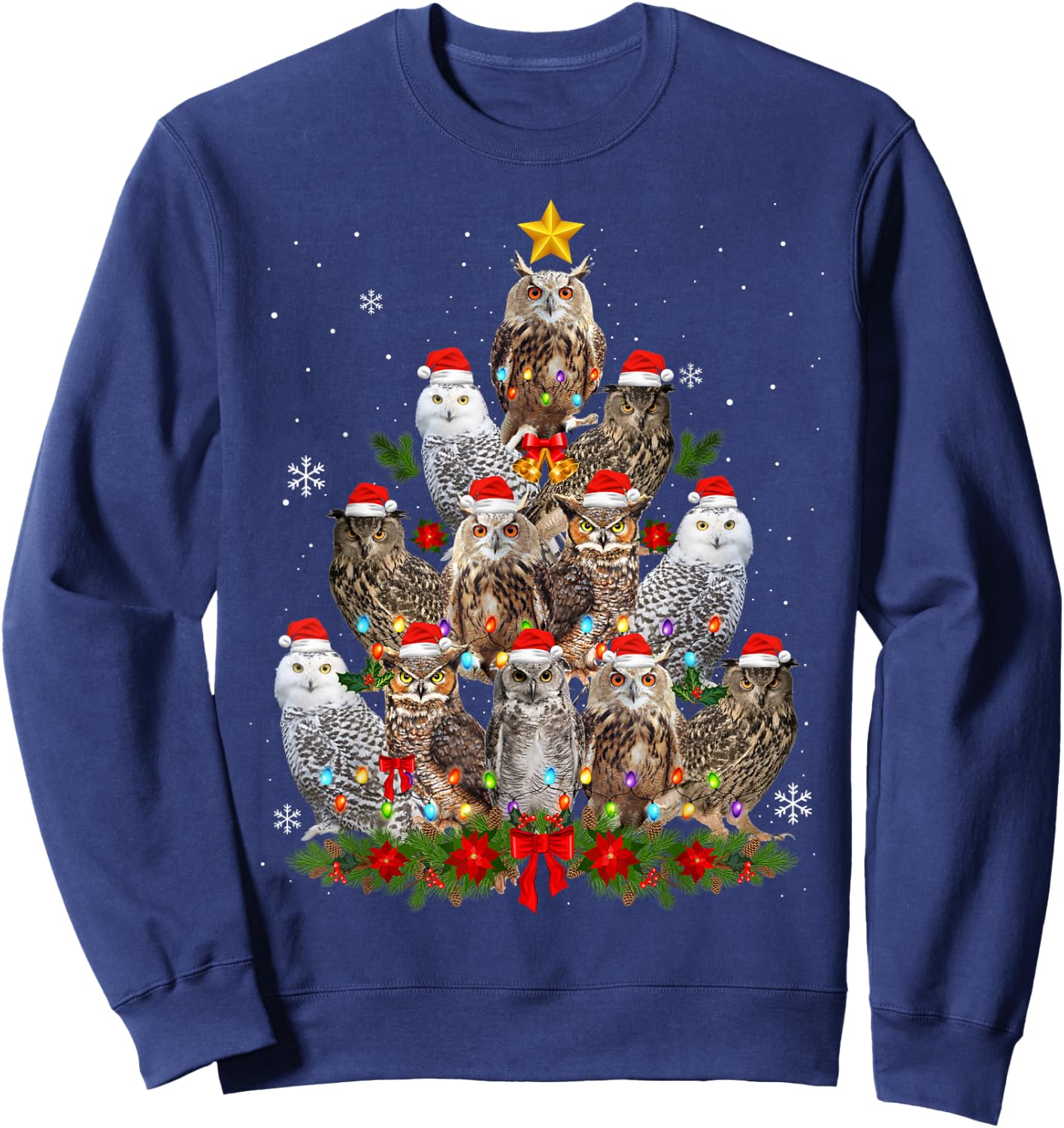 Owl Christmas Tree Owl Xmas Lights Cute Christmas Matching Sweatshirt - Sweatshirt | Navy
