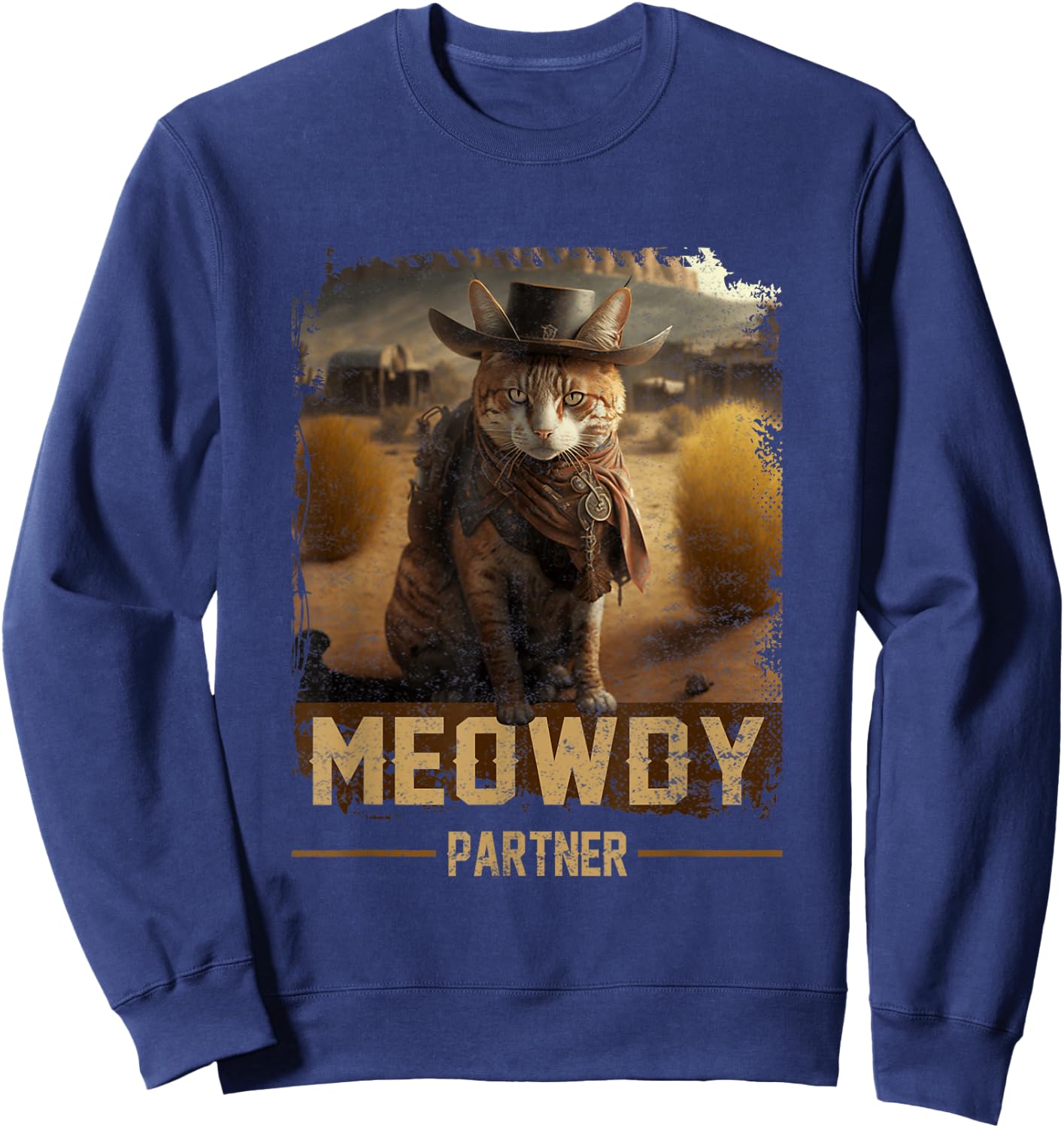 Meowdy Partner Country Music Cat Cowboy Hat Western Cat Sweatshirt - Sweatshirt | Navy
