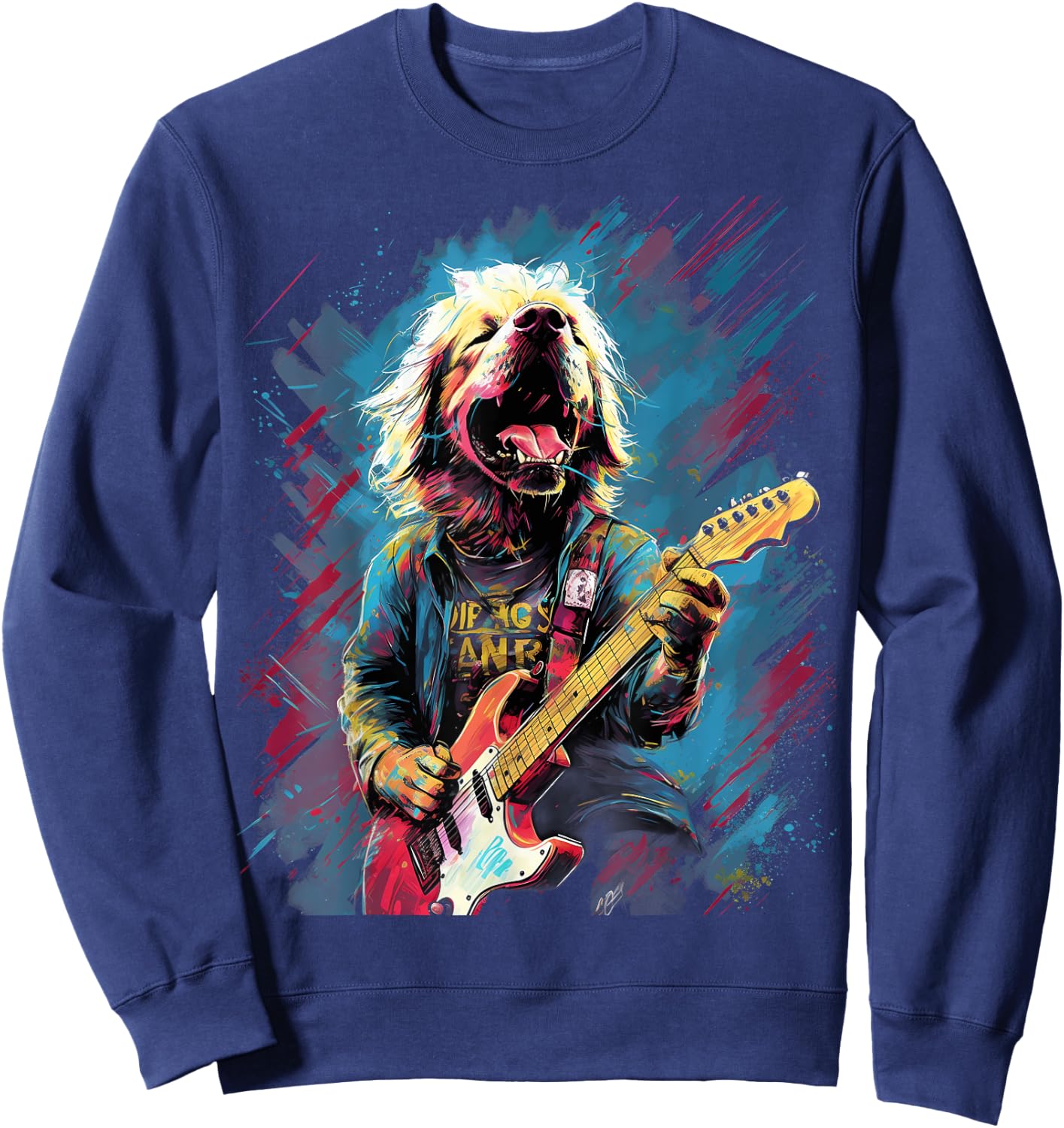 Rock Guitar Labrador Retriever Dog Guitarist Men Women Girls Kids Sweatshirt - Sweatshirt | Navy
