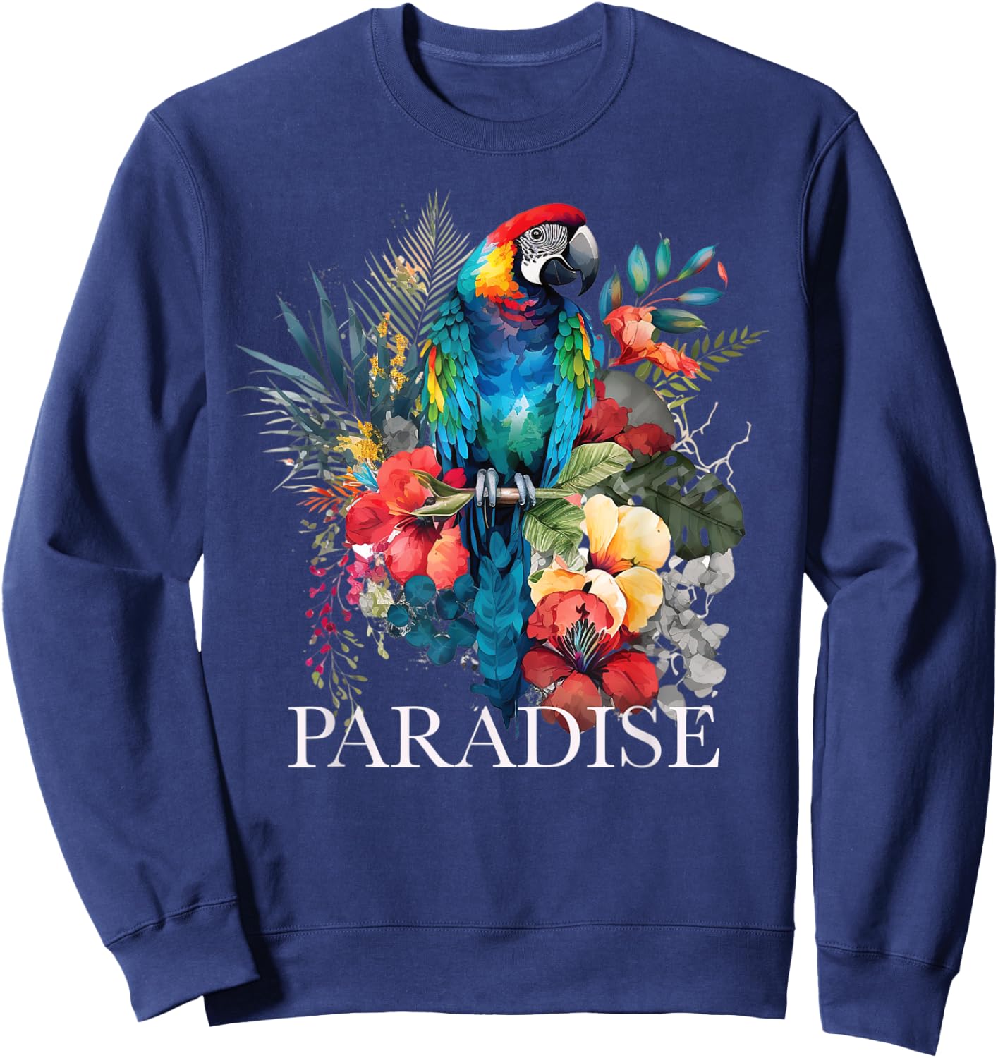 Paradise Parrot Tropical Bird Vacation Beach Flower Hawaiian Women Kids Sweatshirt - Sweatshirt | Navy