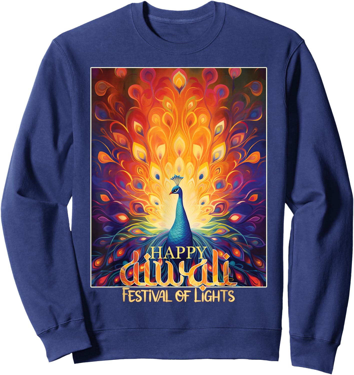 Happy Diwali Festival of Lights Vibrant Peacock Deepavali Sweatshirt - Sweatshirt | Navy