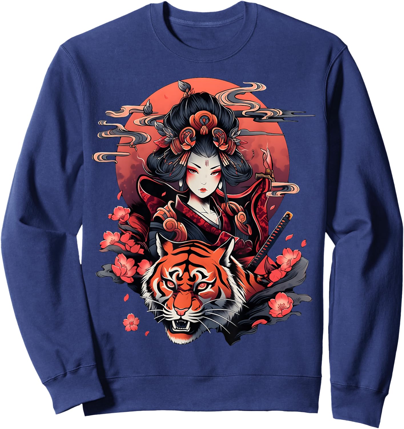 Showcase Your Love for Japanese Culture Geisha and Tiger Sweatshirt - Sweatshirt | Navy