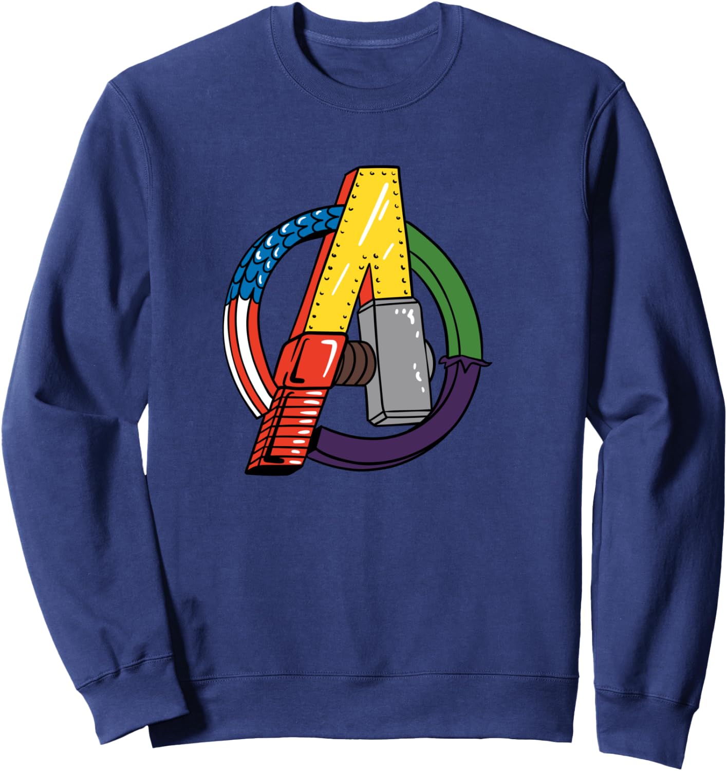 Amazon Essentials Marvel Avengers Multi Hero Logo Collage Sweatshirt - Sweatshirt | Navy