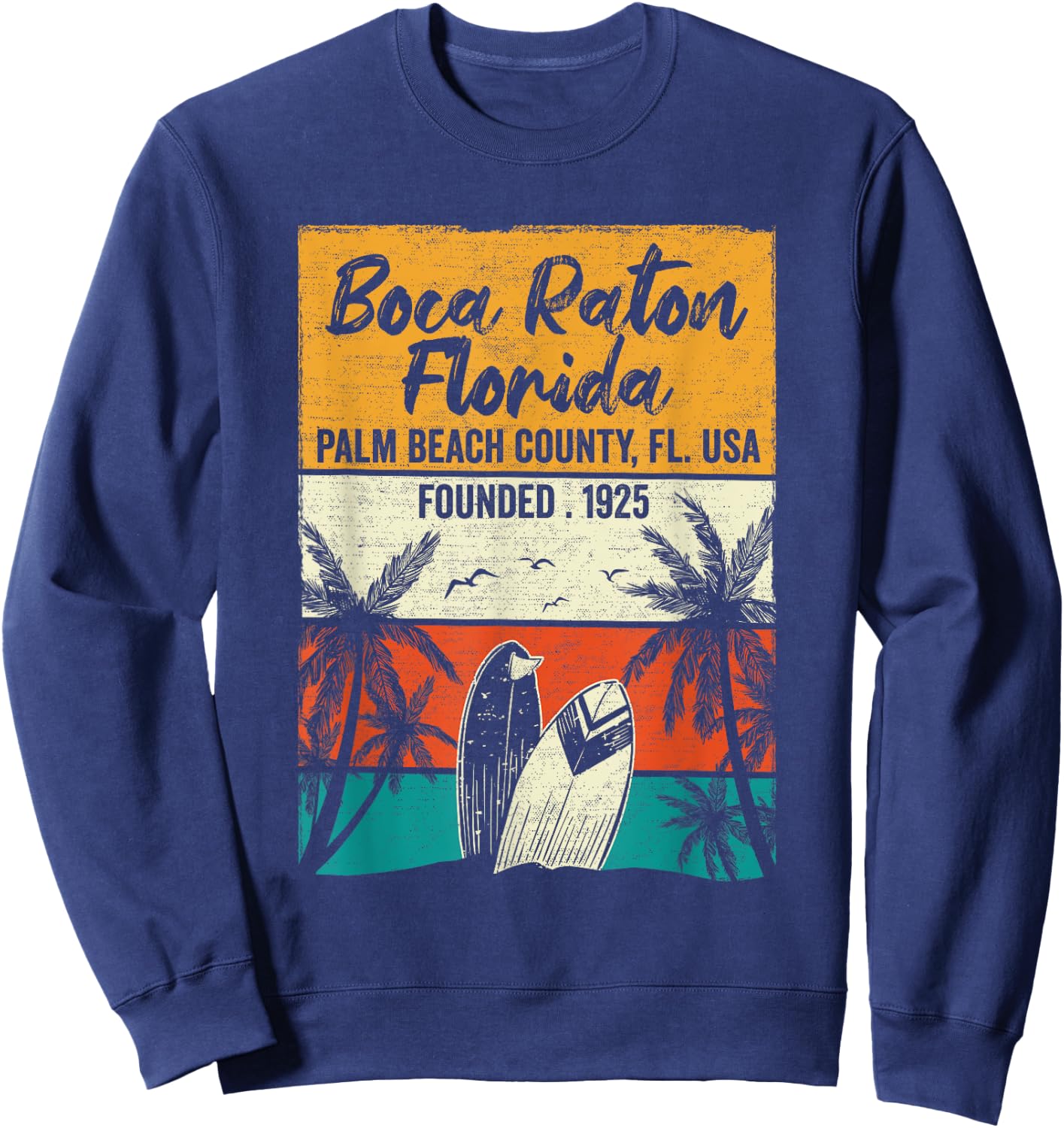 Retro Boca Raton FL Vintage Florida Men Women Kids Sweatshirt - Sweatshirt | Navy