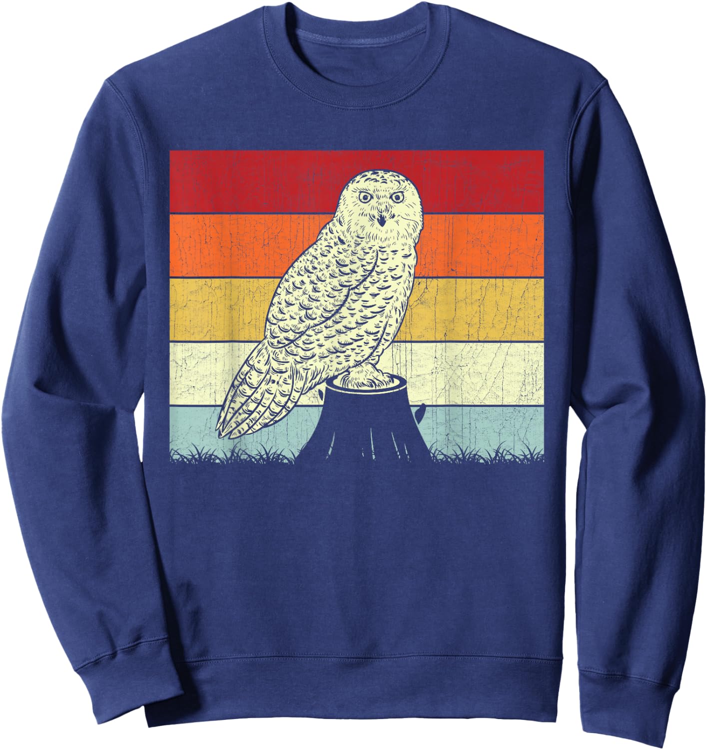 Snowy Owl Lovers Boys Girls Vintage Snowy Owl Design Retro Sweatshirt - Sweatshirt | Navy