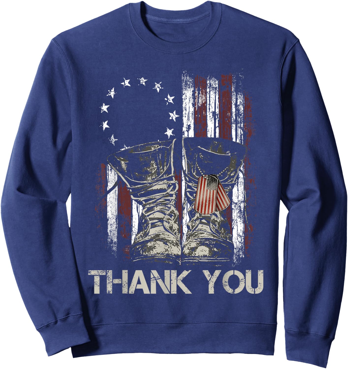 American Flag US Veteran Combat Boots Thank You Veterans Sweatshirt - Sweatshirt | Navy
