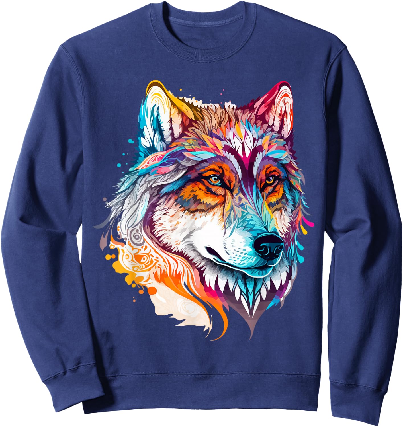 Colorful Wolf Portrait Pop Art Sweatshirt - Sweatshirt | Navy