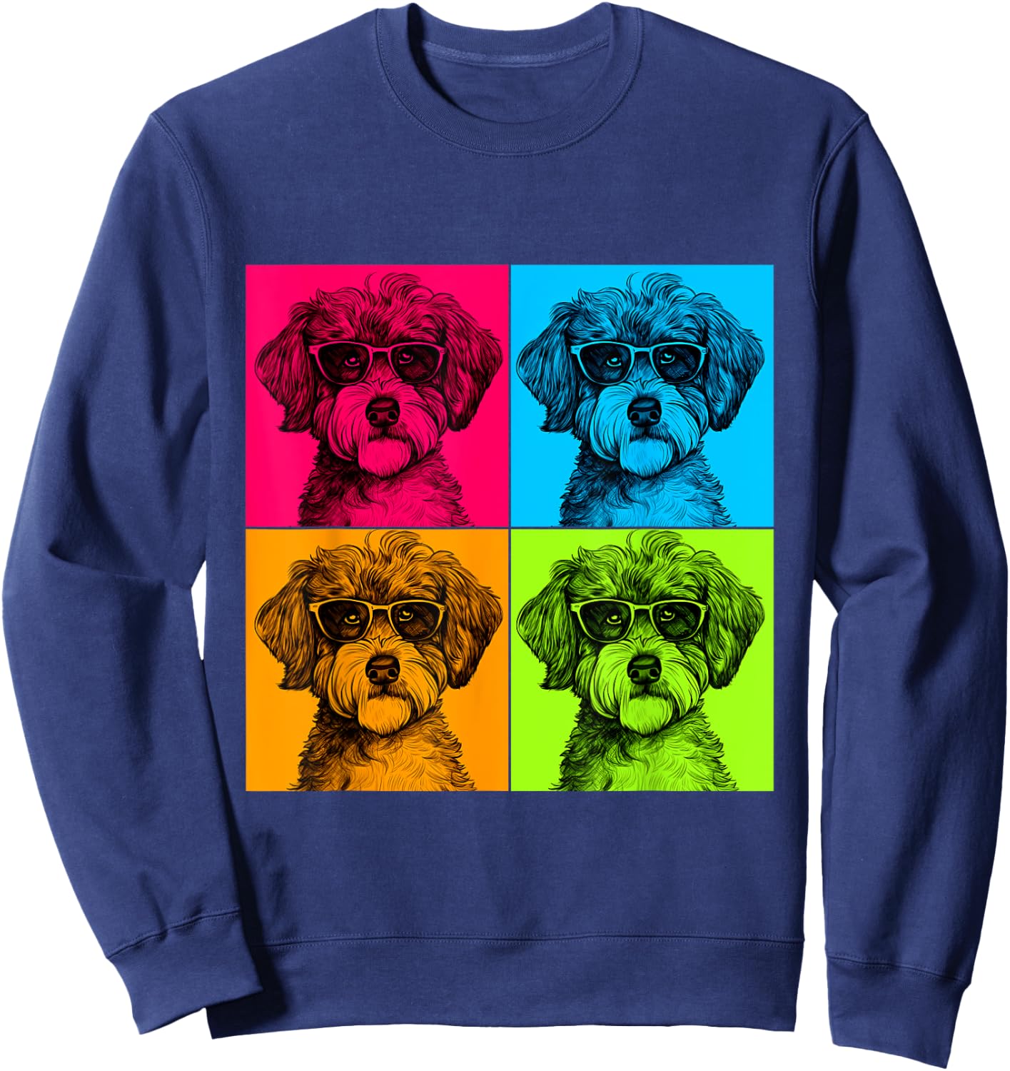 Schnoodle Dog Pop Art Design Illustration Colorful Men Women Girls Kids Sweatshirt - Sweatshirt | Navy