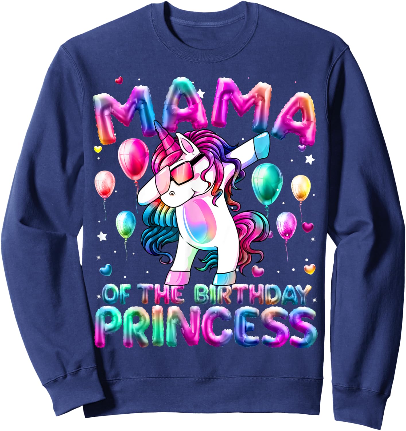 Mama of the Birthday Princess Girl Dabbing Unicorn Mom Sweatshirt - Sweatshirt | Navy