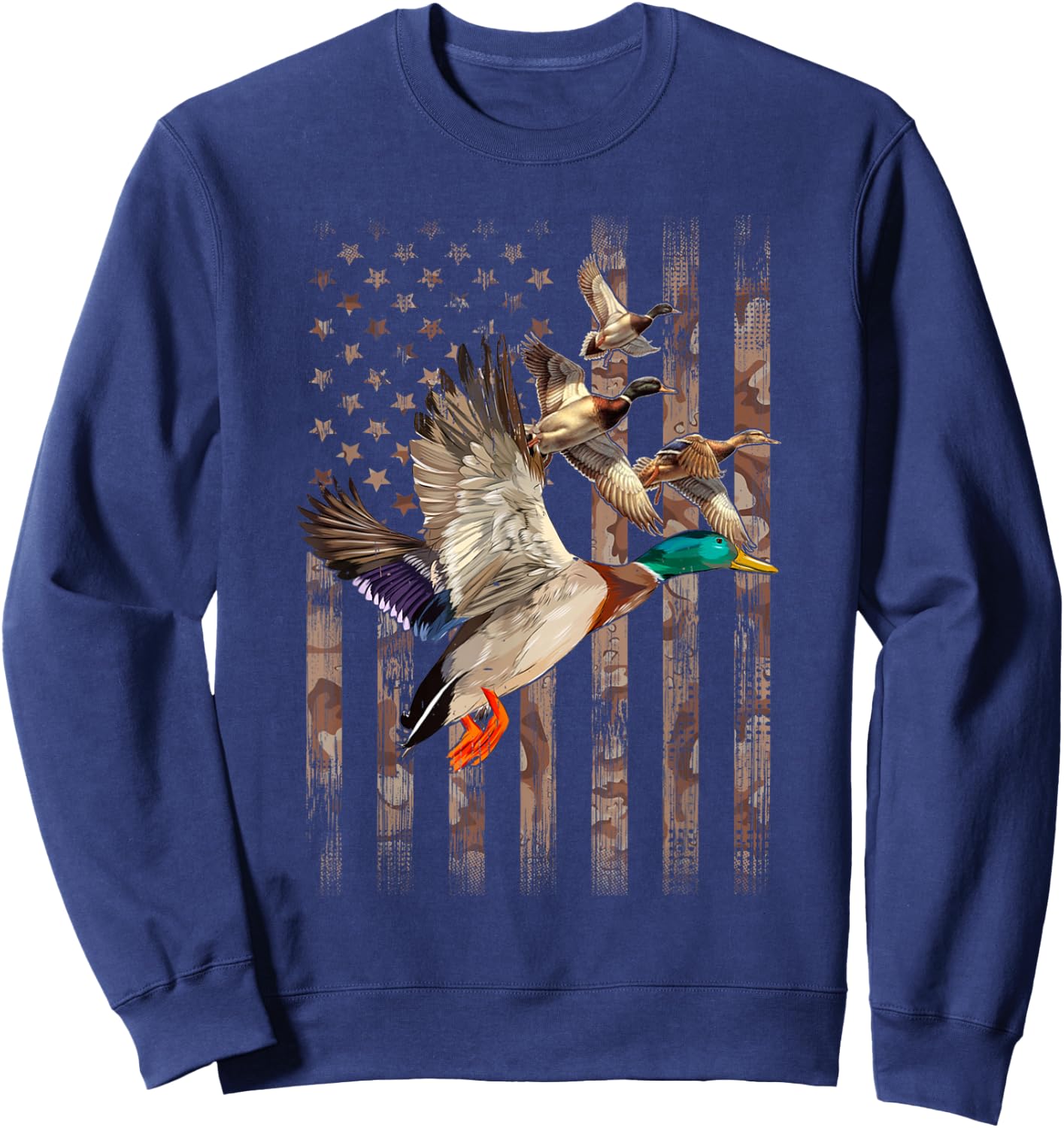 Duck Hunter American Flag Waterfowl Hunting Camouflage Men Sweatshirt - Sweatshirt | Navy