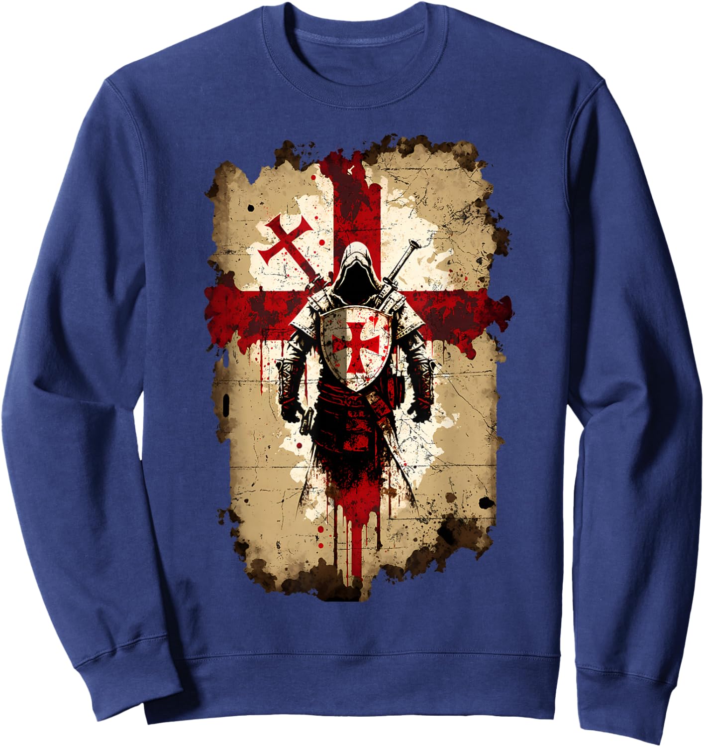 Knights Templar Crusader Cross Soldier of Christ Flag Sweatshirt - Sweatshirt | Navy