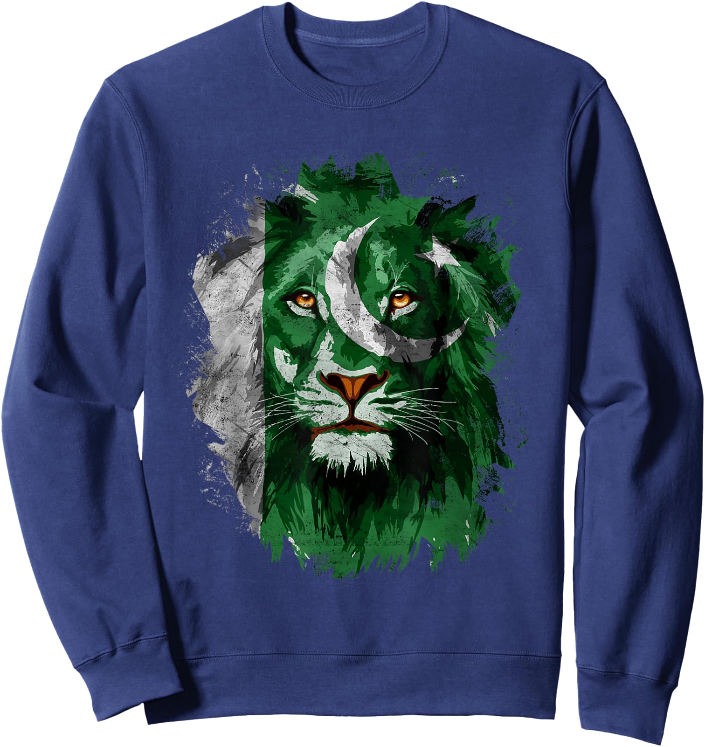 Pakistan Flag Lion Face Pakistani Pride Vintage Sweatshirt - Sweatshirt | Navy