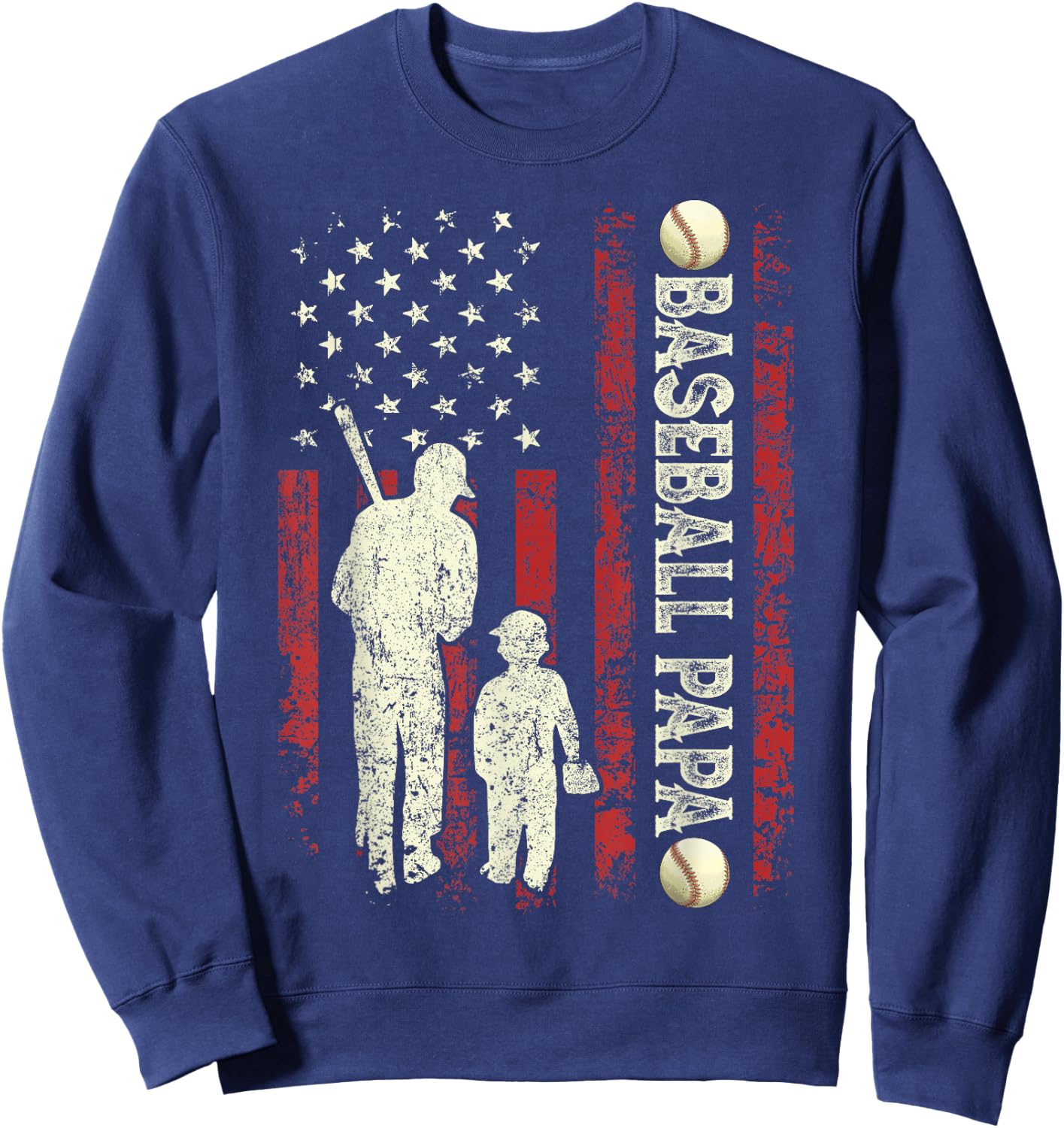 Father's Day Baseball Papa USA Flag Gifts Dad Men Baseball Sweatshirt - Sweatshirt | Navy
