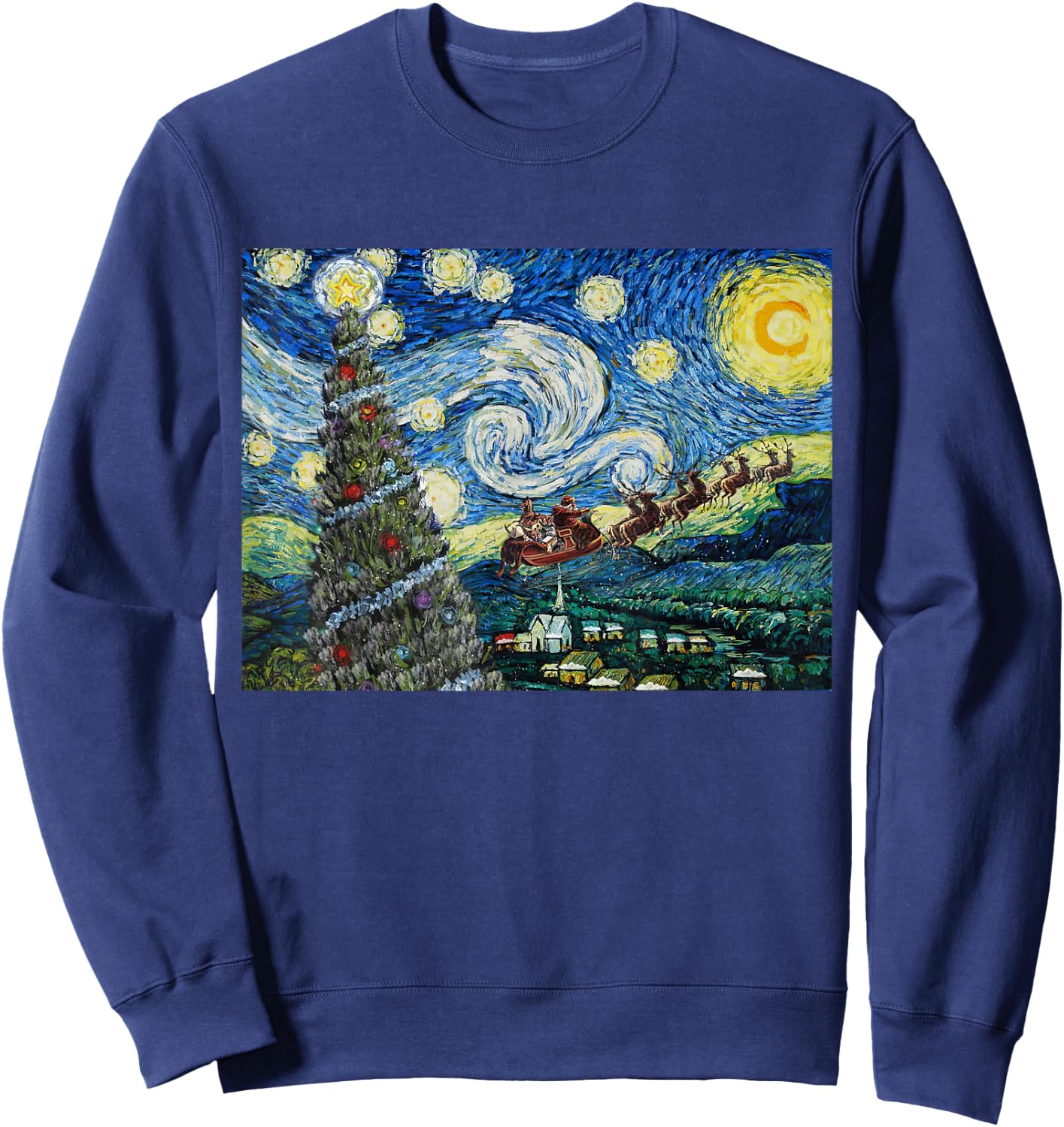 Funny Christmas Tree Van Gogh Starry Night Xmas Art Gifts PJ Sweatshirt - Sweatshirt | Navy