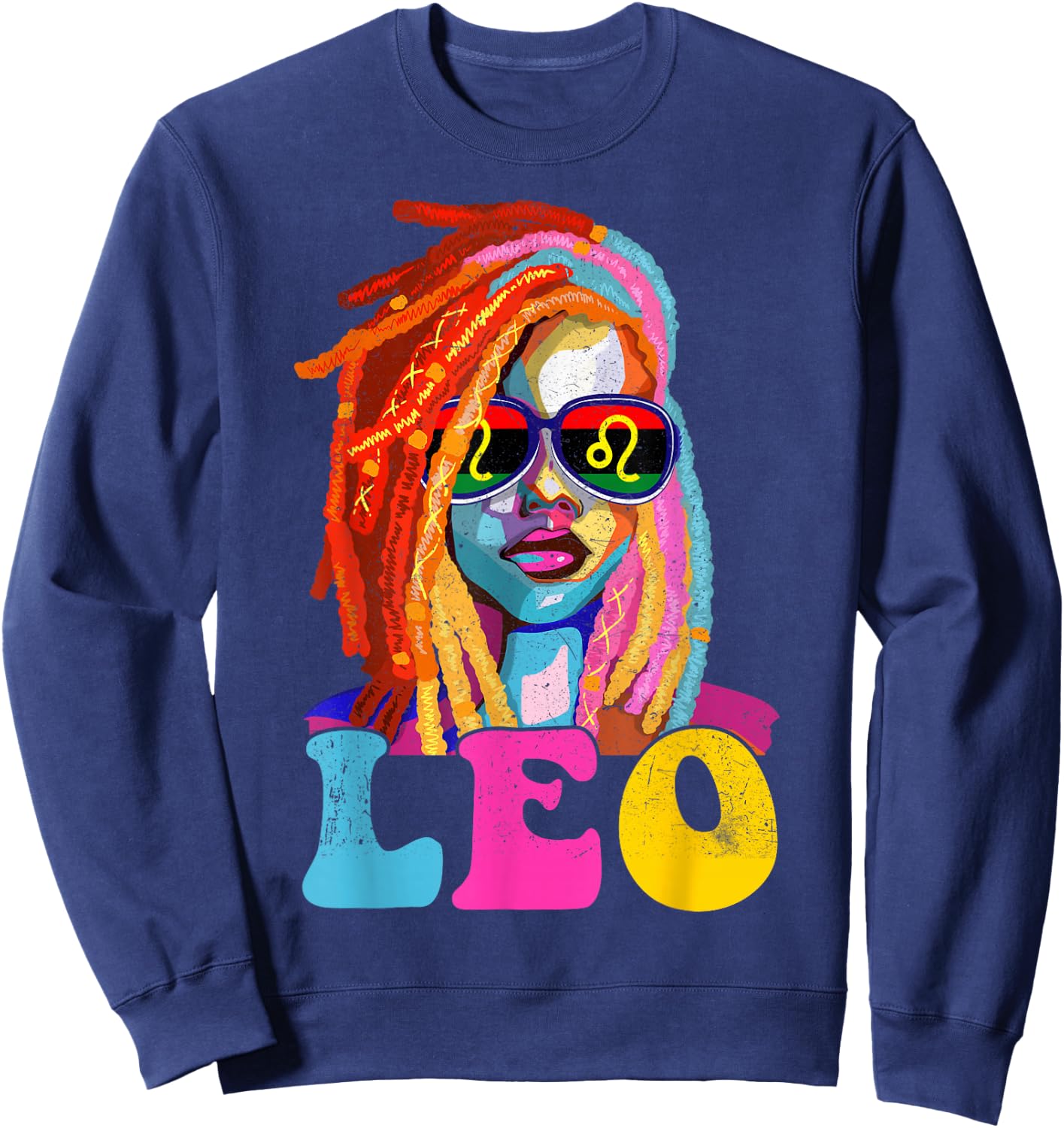 Leo Queen African American Loc'd Women Zodiac Sign Sweatshirt - Sweatshirt | Navy