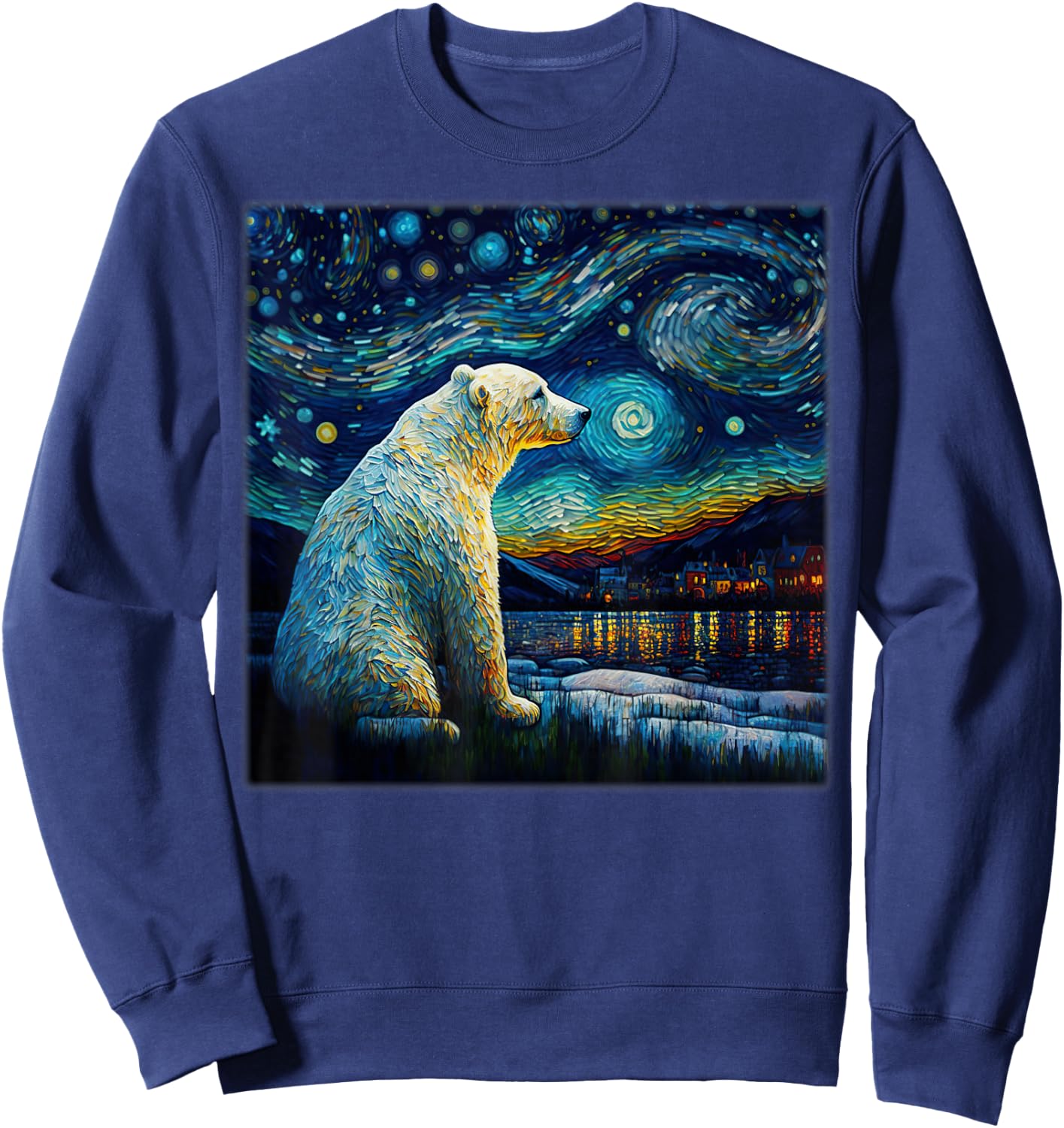 Surrealism Starry Night Polar Bear Sweatshirt - Sweatshirt | Navy