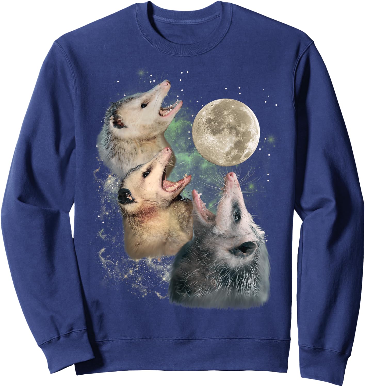 Three Opossums Moon 3 Possum Howling Funny Cursed Cult Meme Men Women Sweatshirt - Sweatshirt | Navy