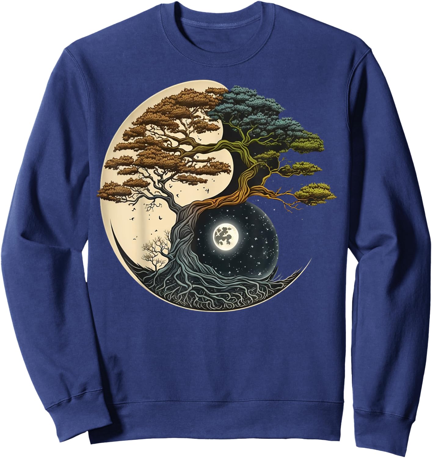 Yin Yang Miniature Tree of Life on Buddhist Bonsai Tree Sweatshirt - Sweatshirt | Navy