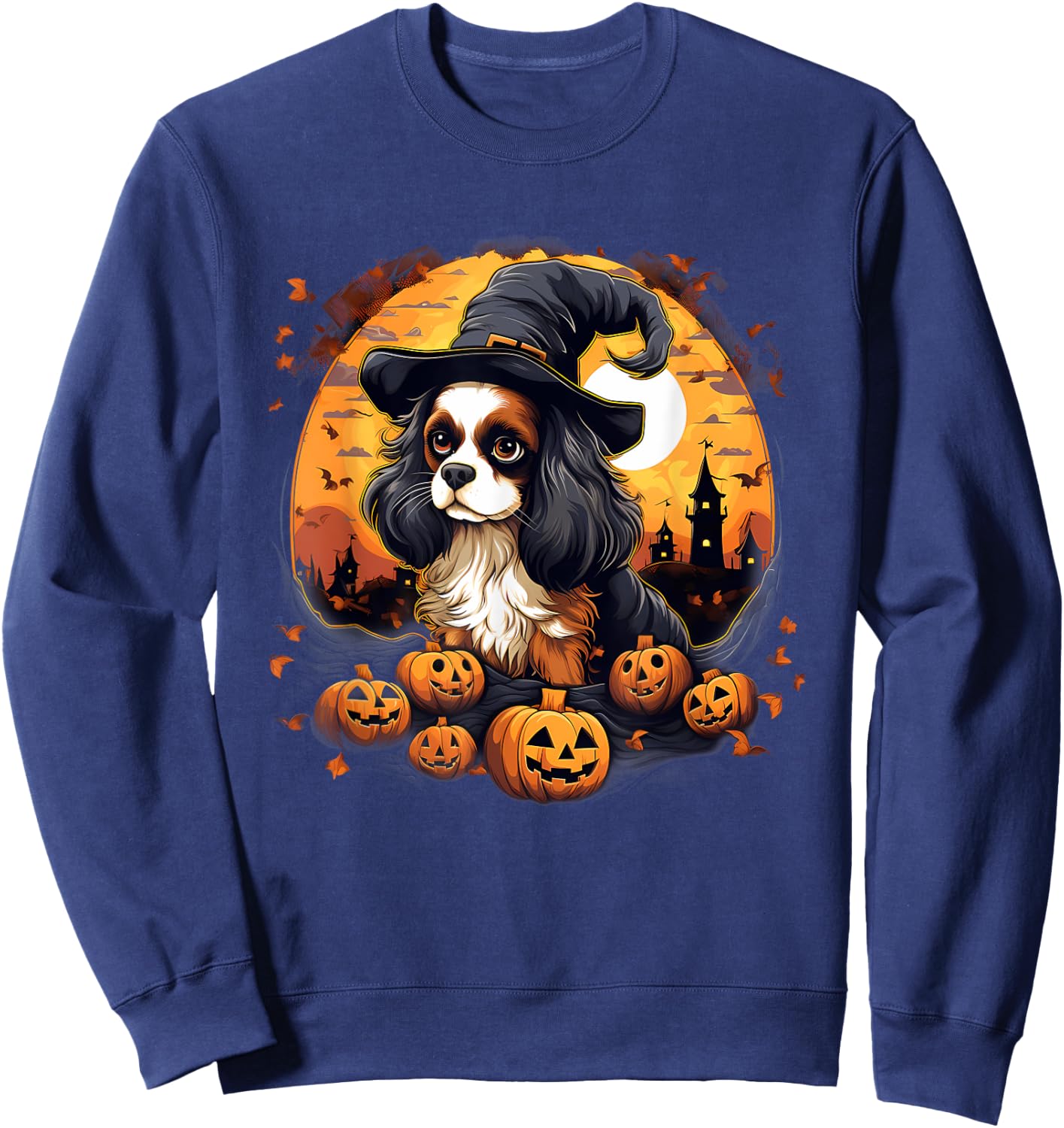Spooky Cavalier King Charles Spaniel Dog Witch Halloween Sweatshirt - Sweatshirt | Navy