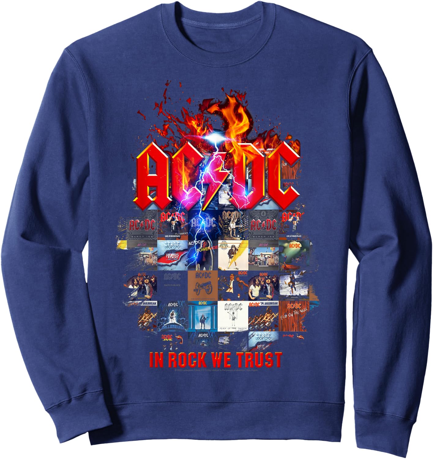 Official AC/DC In Rock We Trust Album Covers Rock Band Music Sweatshirt - Sweatshirt | Navy