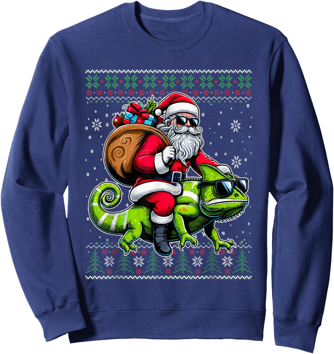 Christmas Santa Riding Chameleon Ugly Christmas Sweater Sweatshirt - Sweatshirt | Navy
