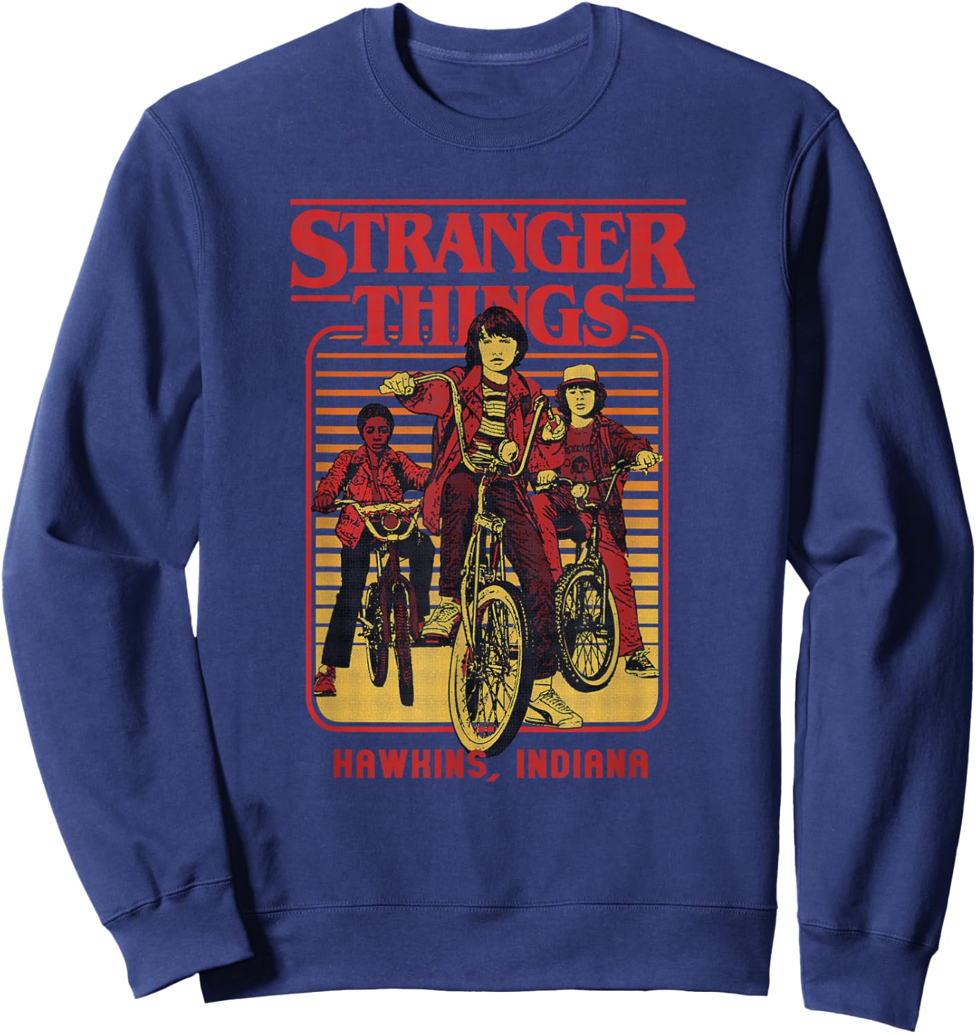 Stranger Things Retro Vintage Hawkins Indiana Bike Group Sweatshirt - Sweatshirt | Navy