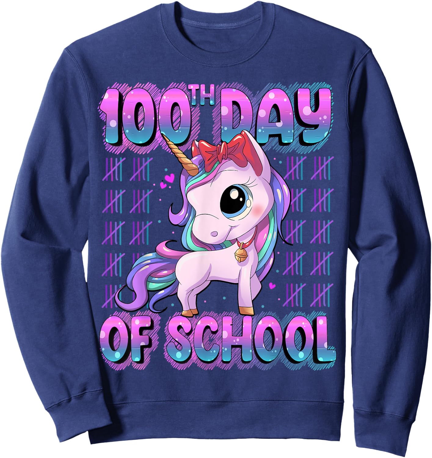 100 Days Of School Shirt Unicorn 100 Days Smarter 100th Day Sweatshirt - Sweatshirt | Navy