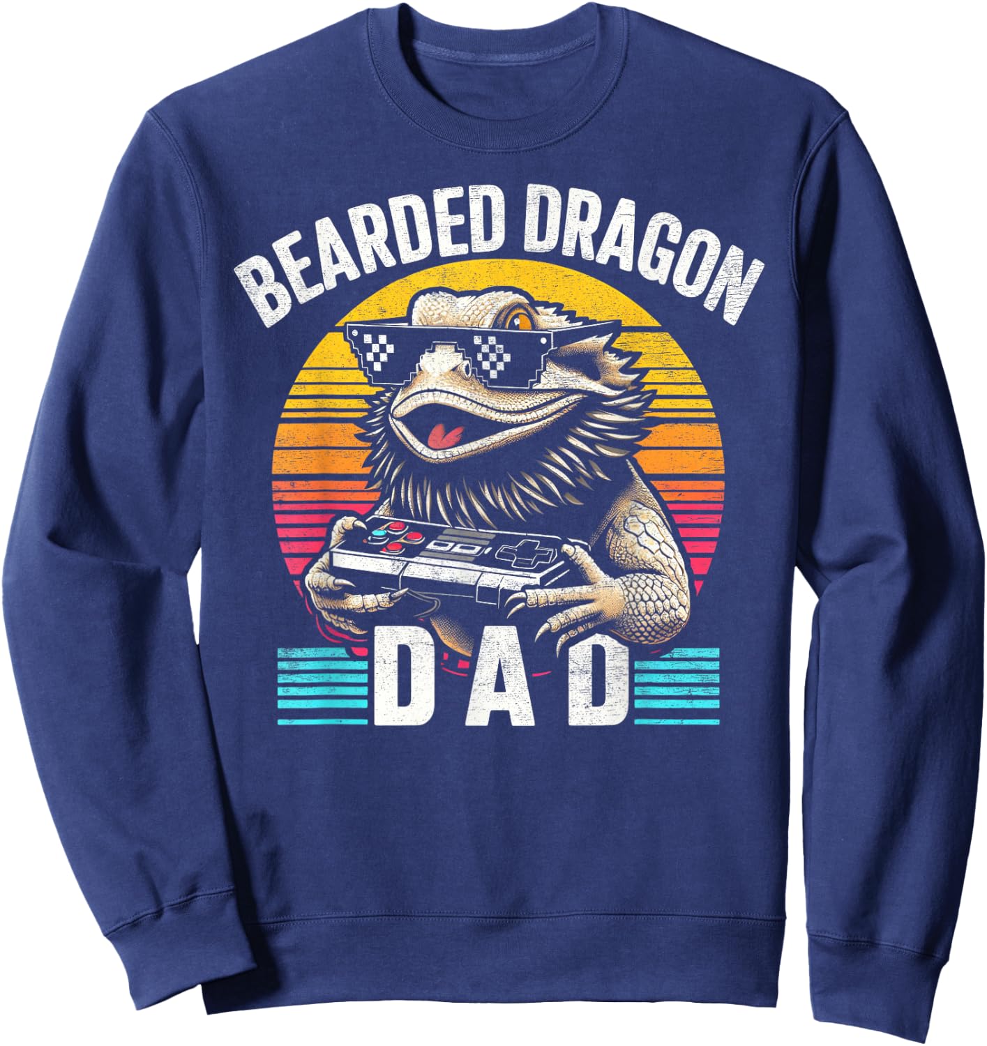Bearded Dragon Dad Vintage Video Game Lizard Reptile Lover Sweatshirt - Sweatshirt | Navy