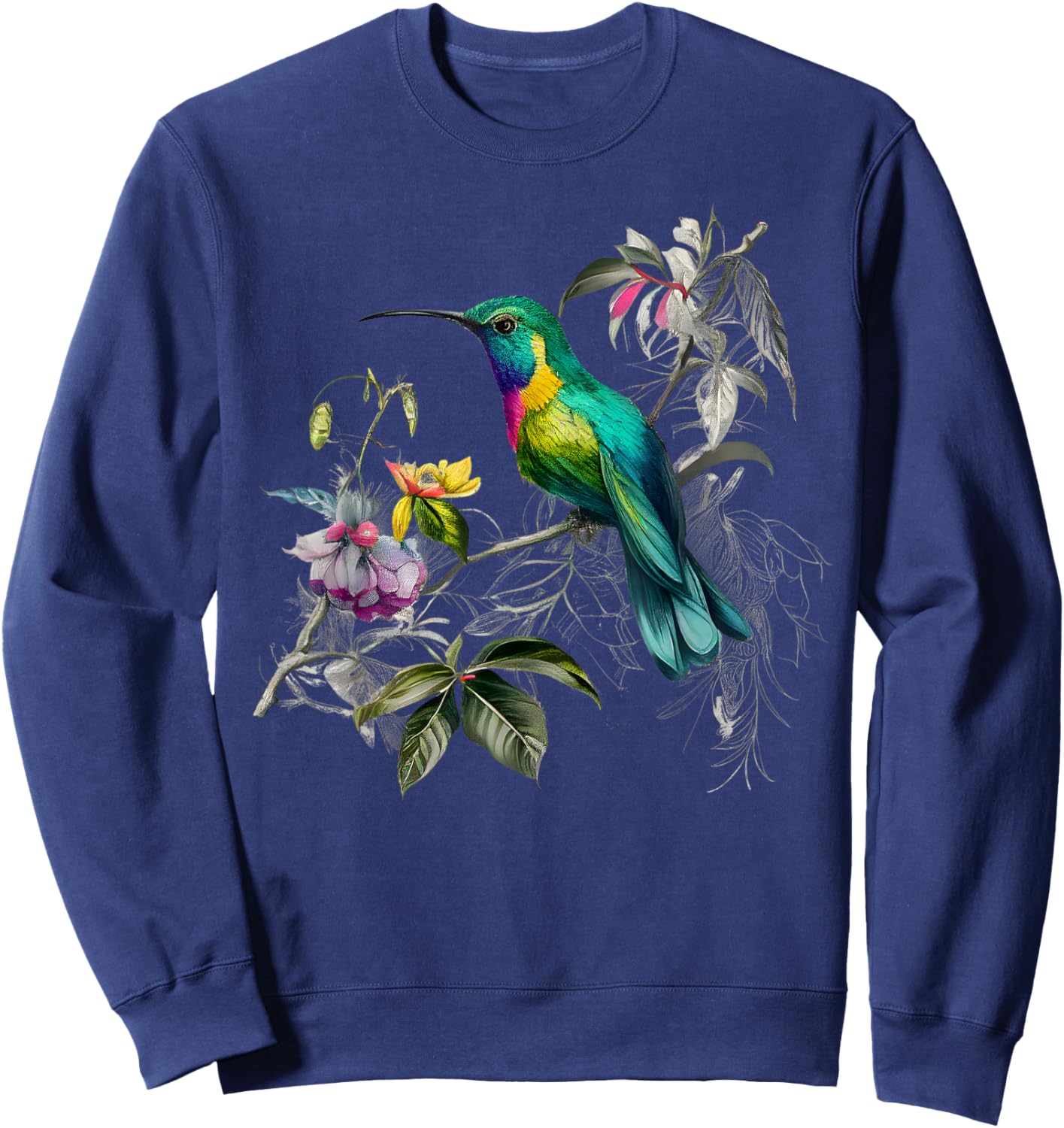 Vintage Hummingbird Illustration Women Backyard Birders Sweatshirt - Sweatshirt | Navy
