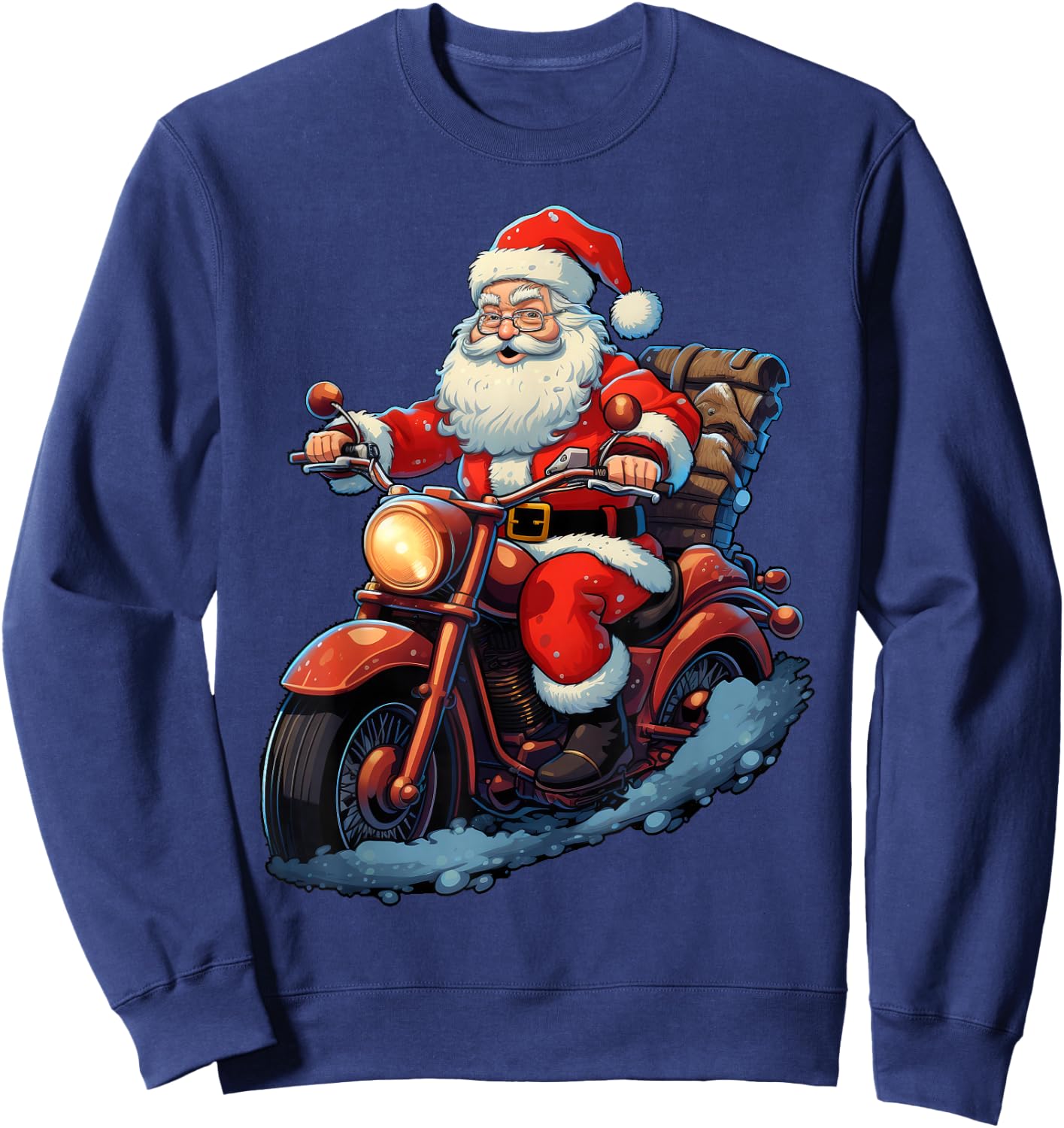 Santa Claus Riding Motorcycle Biking Funny Xmas Party Sweatshirt - Sweatshirt | Navy