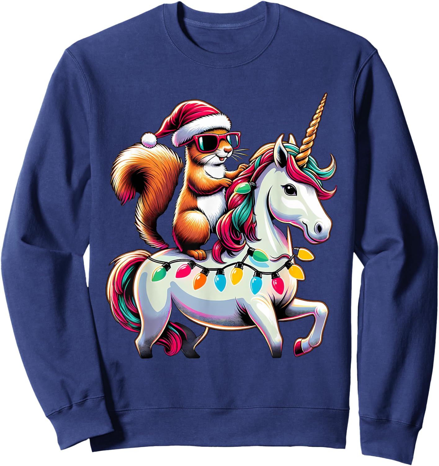 Christmas Lights Squirrel Riding Unicorn Sweatshirt - Sweatshirt | Navy