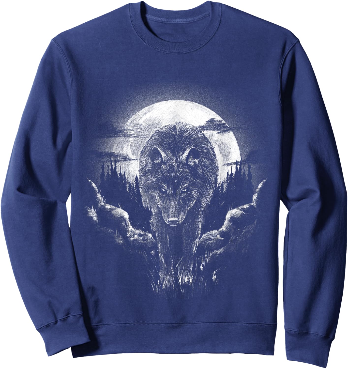 Wolf Animal Moon Drawing Animal Motif Wolf Sweatshirt - Sweatshirt | Navy