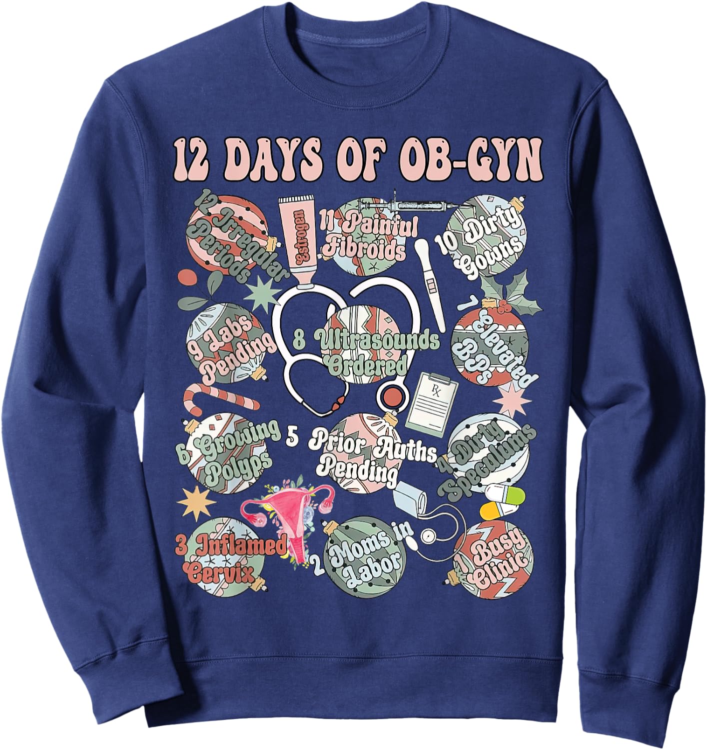 12 Days Of OB-Gyn Christmas Labor And Delivery Nurse Outfit Sweatshirt - Sweatshirt | Navy