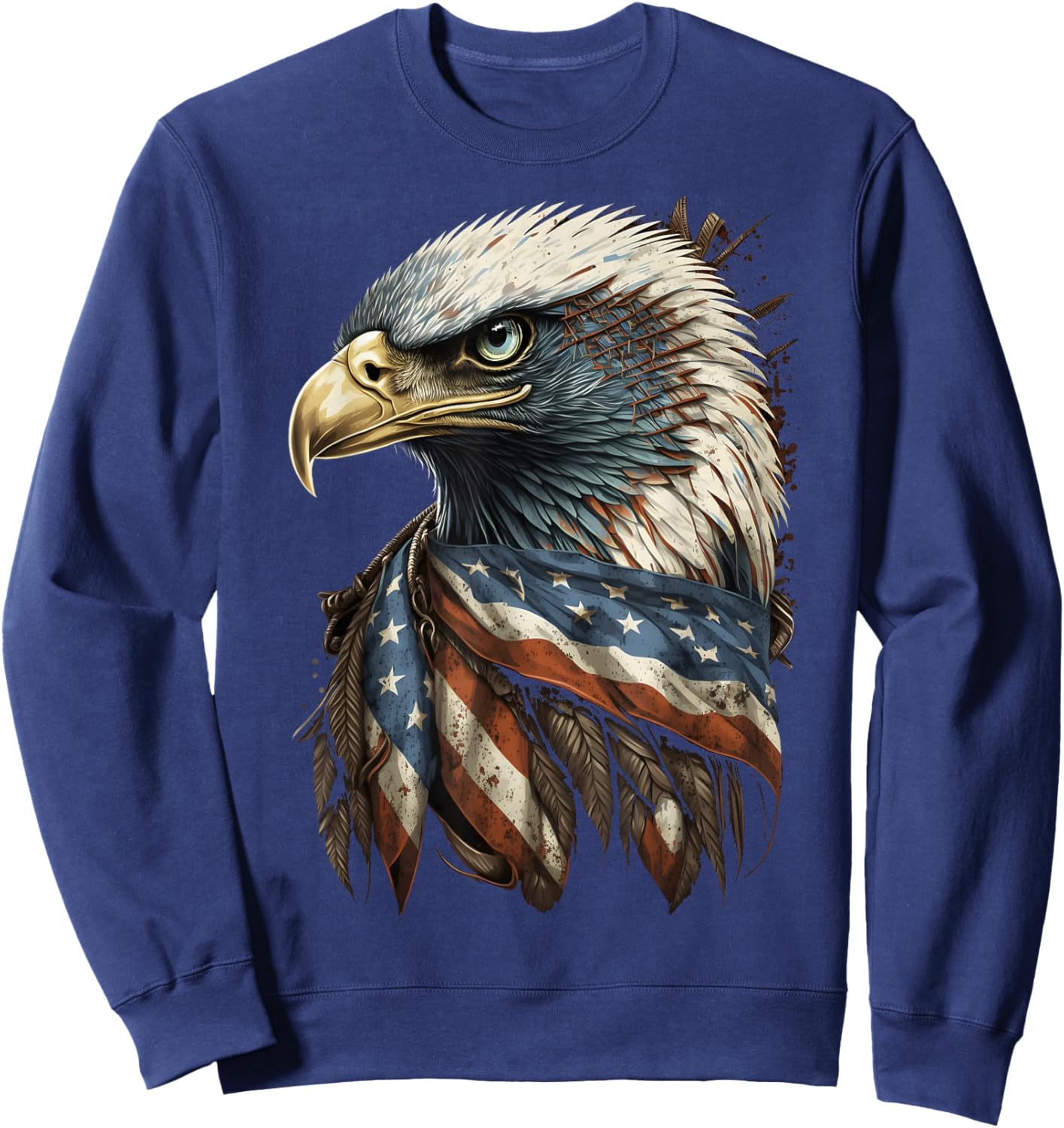 Patriotic Bald Eagle 4th Of July Men USA American Flag Sweatshirt - Sweatshirt | Navy