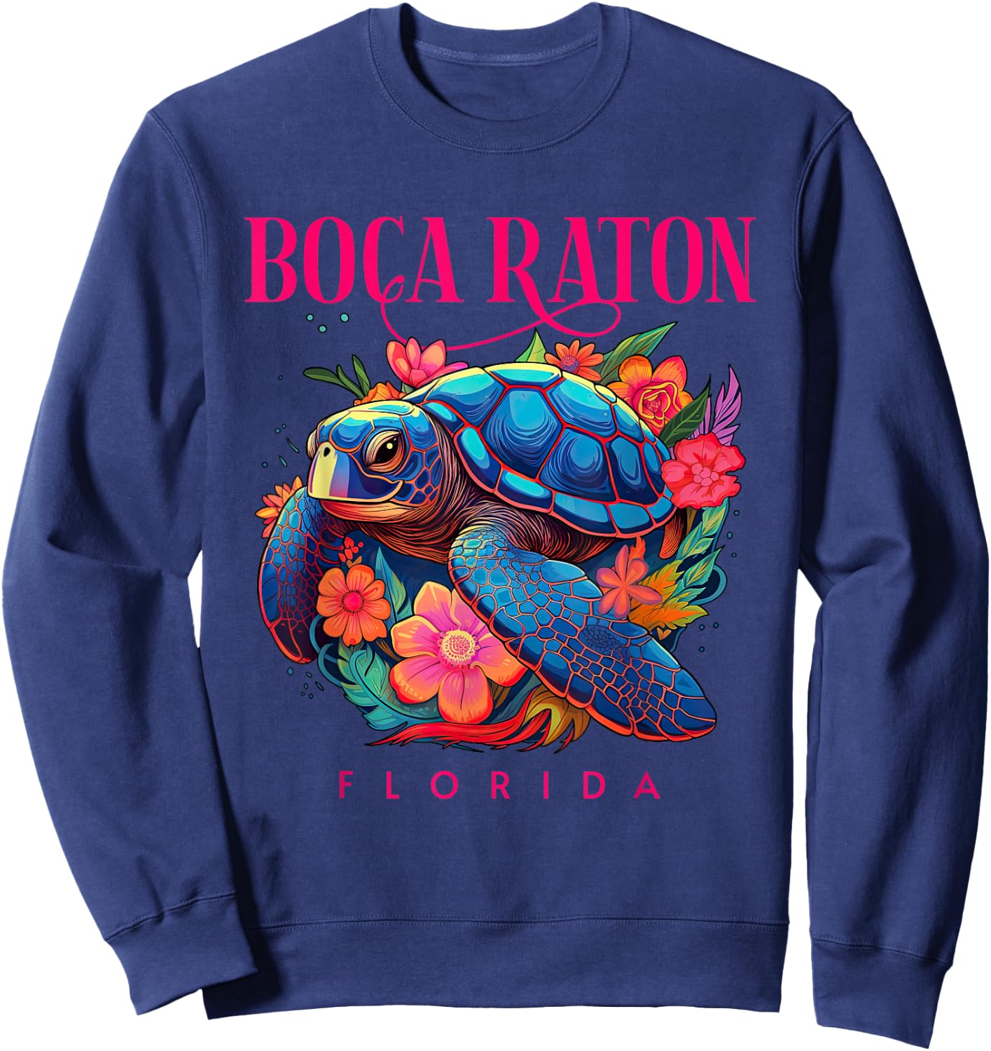 Boca Raton Floral Beach Turtle Souvenir Men Women Kids Sweatshirt - Sweatshirt | Navy