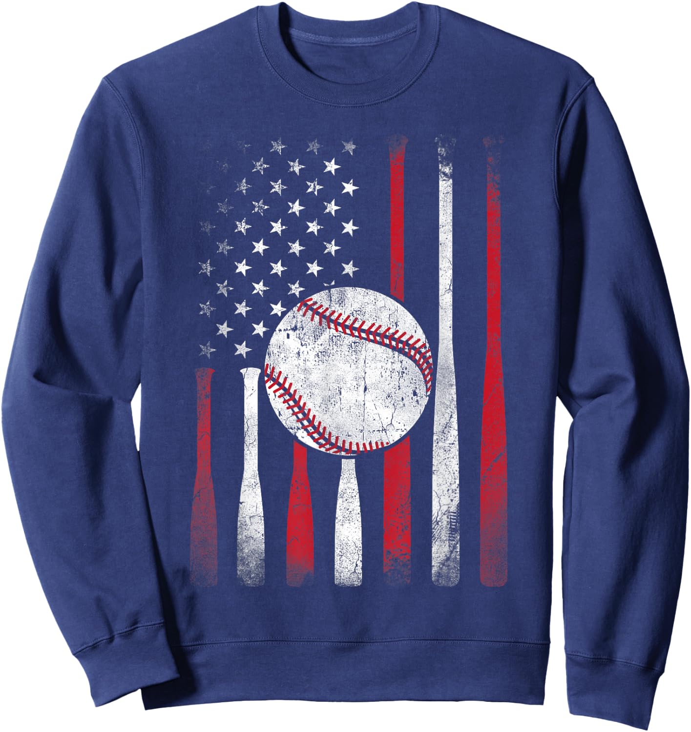 Vintage American Flag Baseball Team Boys Girls Women Sweatshirt - Sweatshirt | Navy