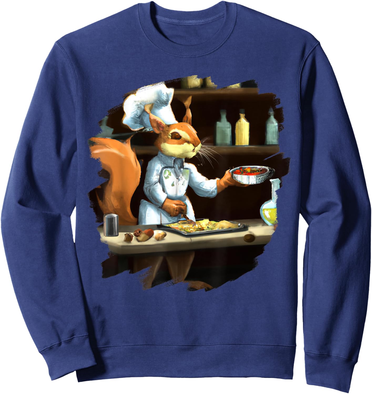 Funny Cute Squirrel Chef Cooking Food Squirrel Sweatshirt - Sweatshirt | Navy