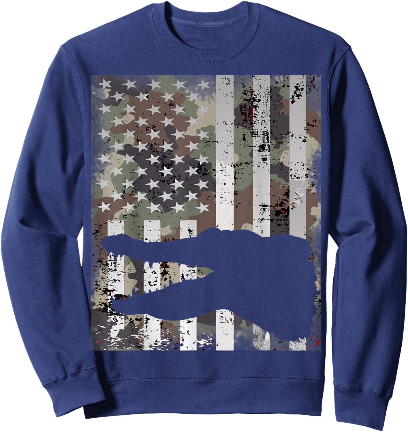 Camo US Flag Alligator Gator Camouflage Hunting Gift Sweatshirt - Sweatshirt | Navy