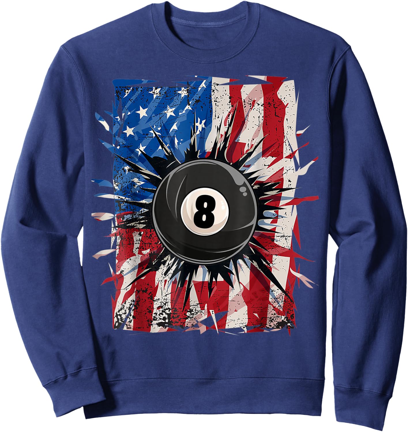 Pool Snooker Billiards Player 8 Ball USA American Flag Sweatshirt - Sweatshirt | Navy