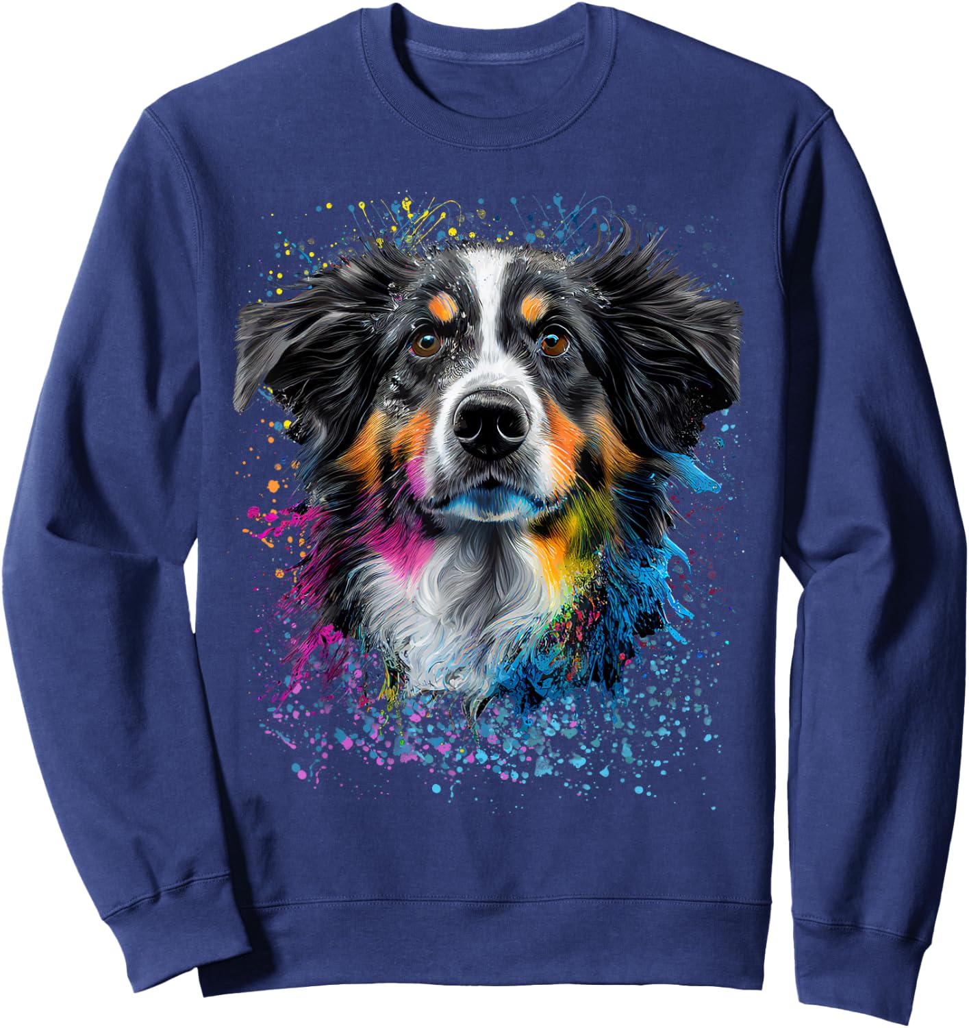 Colorful Splash Art Australian Shepherd Portrait Puppy Sweatshirt - Sweatshirt | Navy