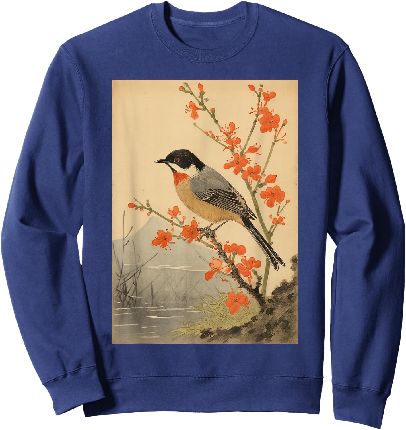 Japanese Woodblock Art - Vintage Songbird Beauty Sweatshirt - Sweatshirt | Navy