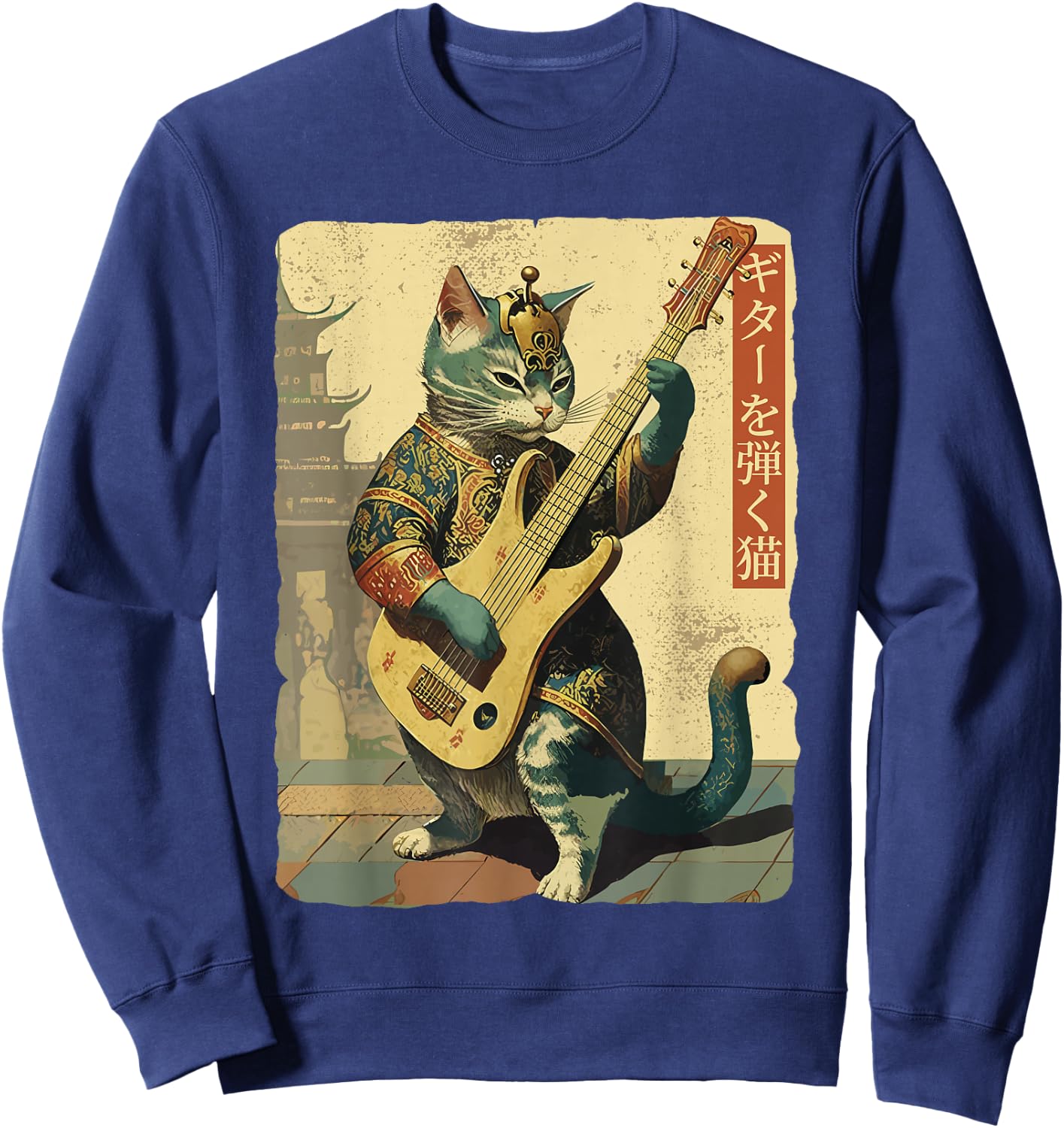 Japanese Cat Princess Playing The Electric Guitar Sweatshirt - Sweatshirt | Navy