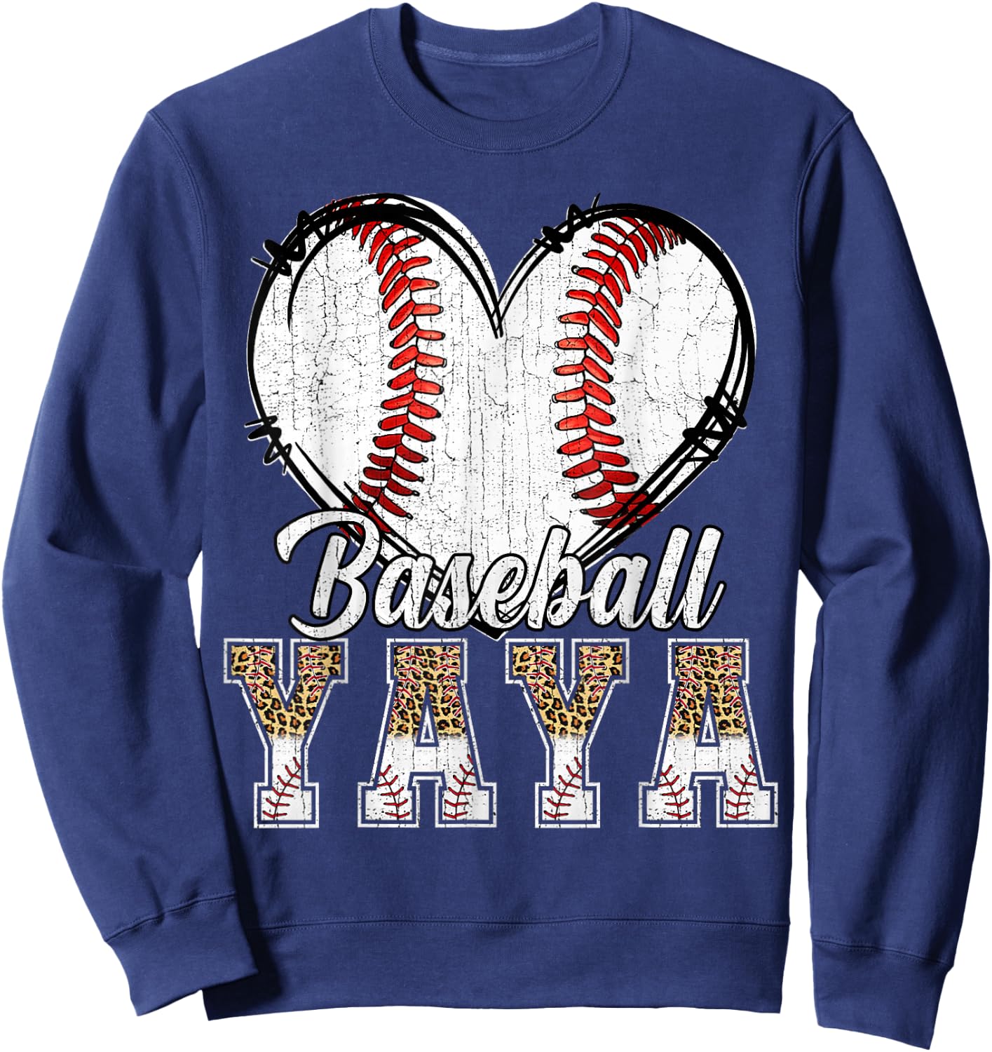 Softball Baseball Yaya Heart Leopard Print Mother's Day Sweatshirt - Sweatshirt | Navy